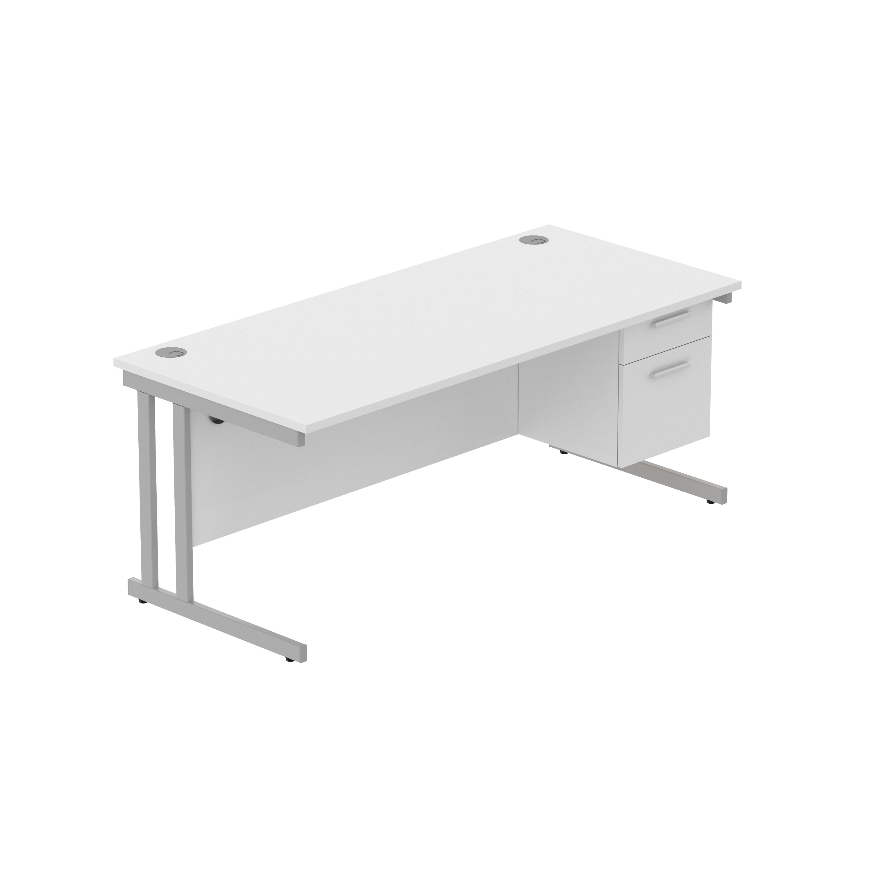 Office Rectangular Desk with Steel Double Upright Cantilever Legs + 2 Drawer Fixed Pedestal (FSC) | 1800X800 | Arctic White/Silver