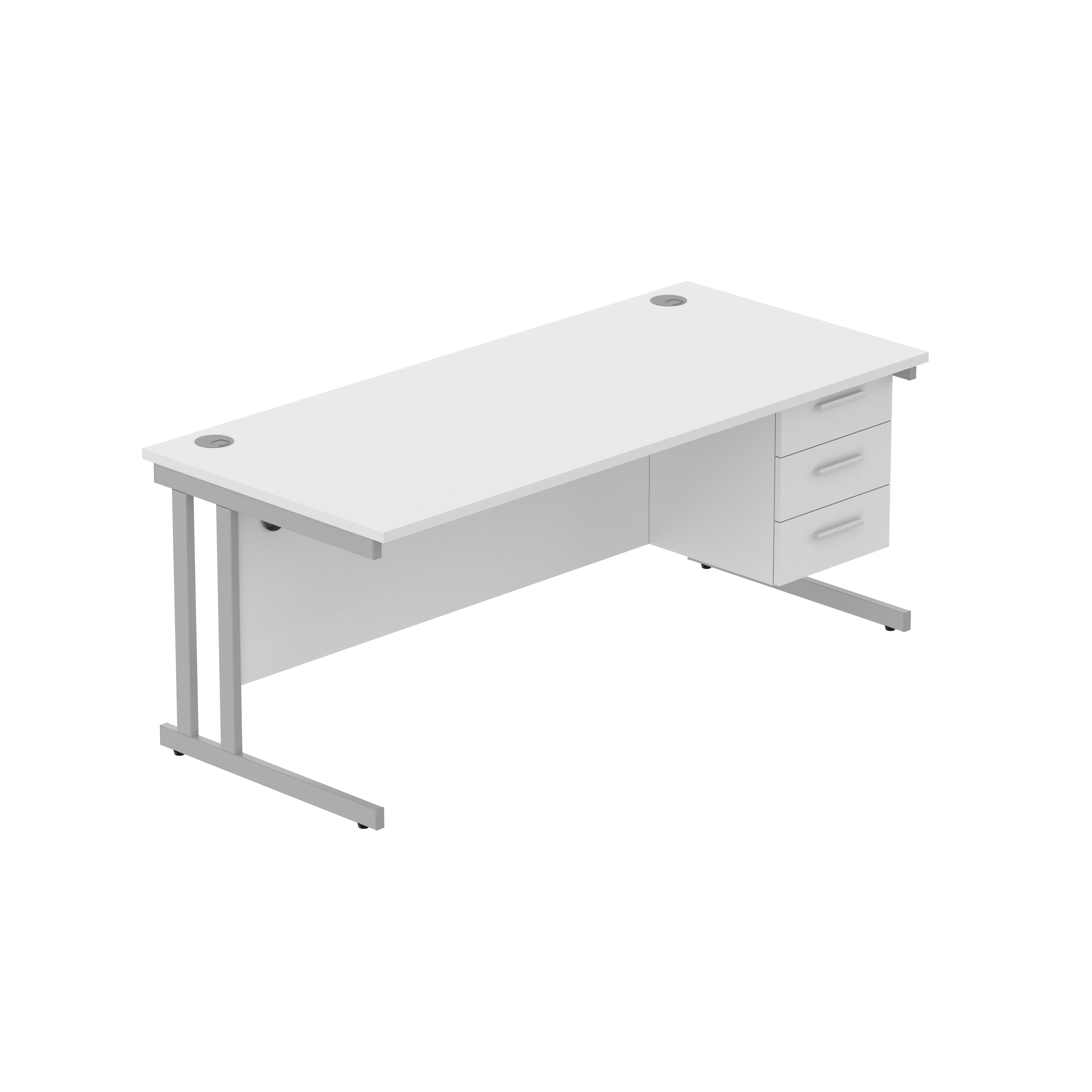 Office Rectangular Desk with Steel Double Upright Cantilever Legs + 3 Drawer Fixed Pedestal (FSC) | 1800X800 | Arctic White/Silver