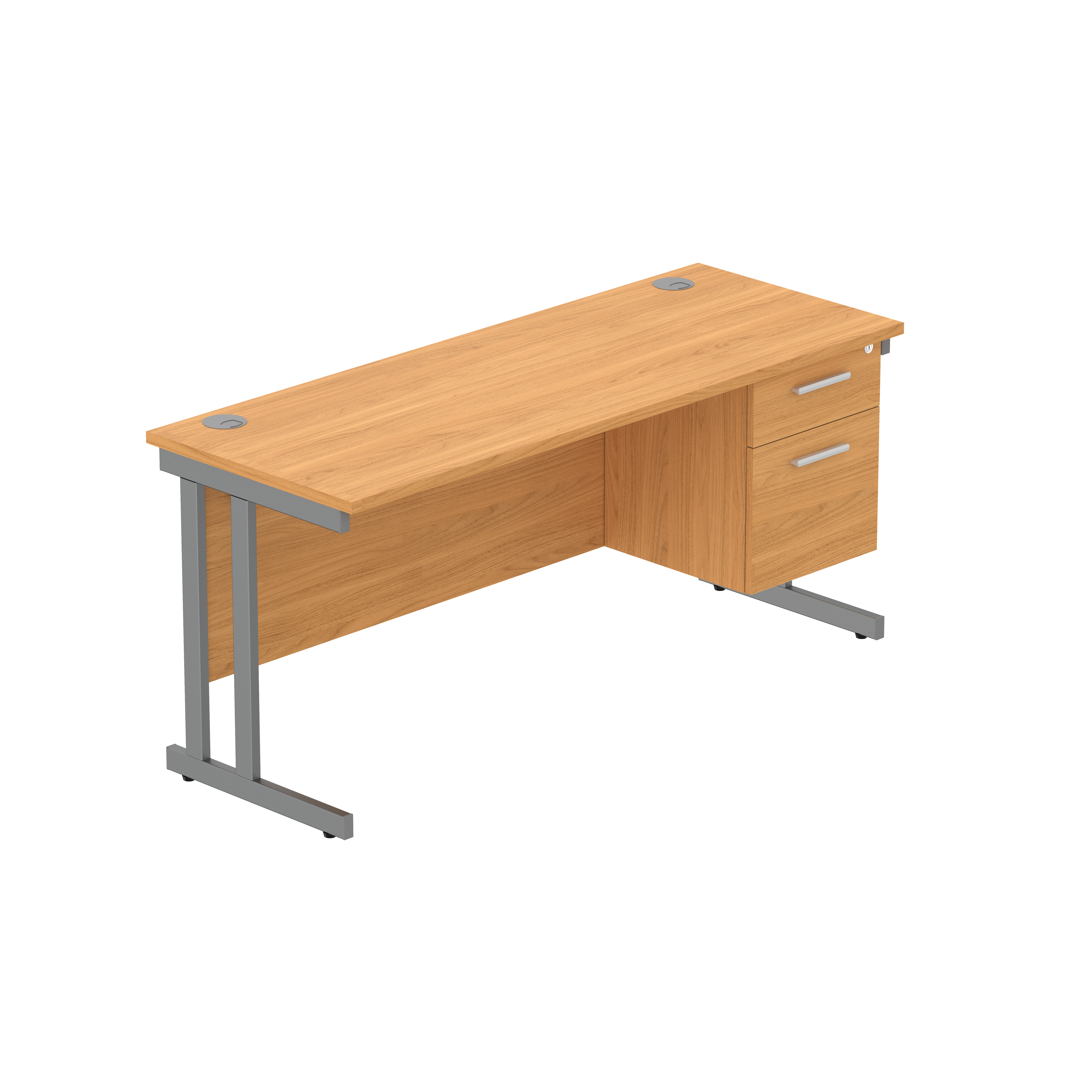 Office Rectangular Desk with Steel Double Upright Cantilever Legs + 2 Drawer Fixed Pedestal (FSC) | 1600X600 | Norwegian Beech/Graphite