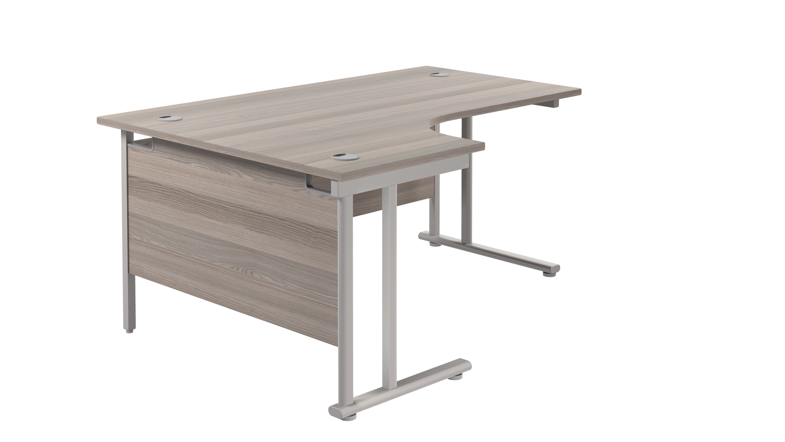 Twin+Upright+Left+Hand+Radial+Desk+%28FSC%29+1800X1200+Grey+Oak%2FSilver