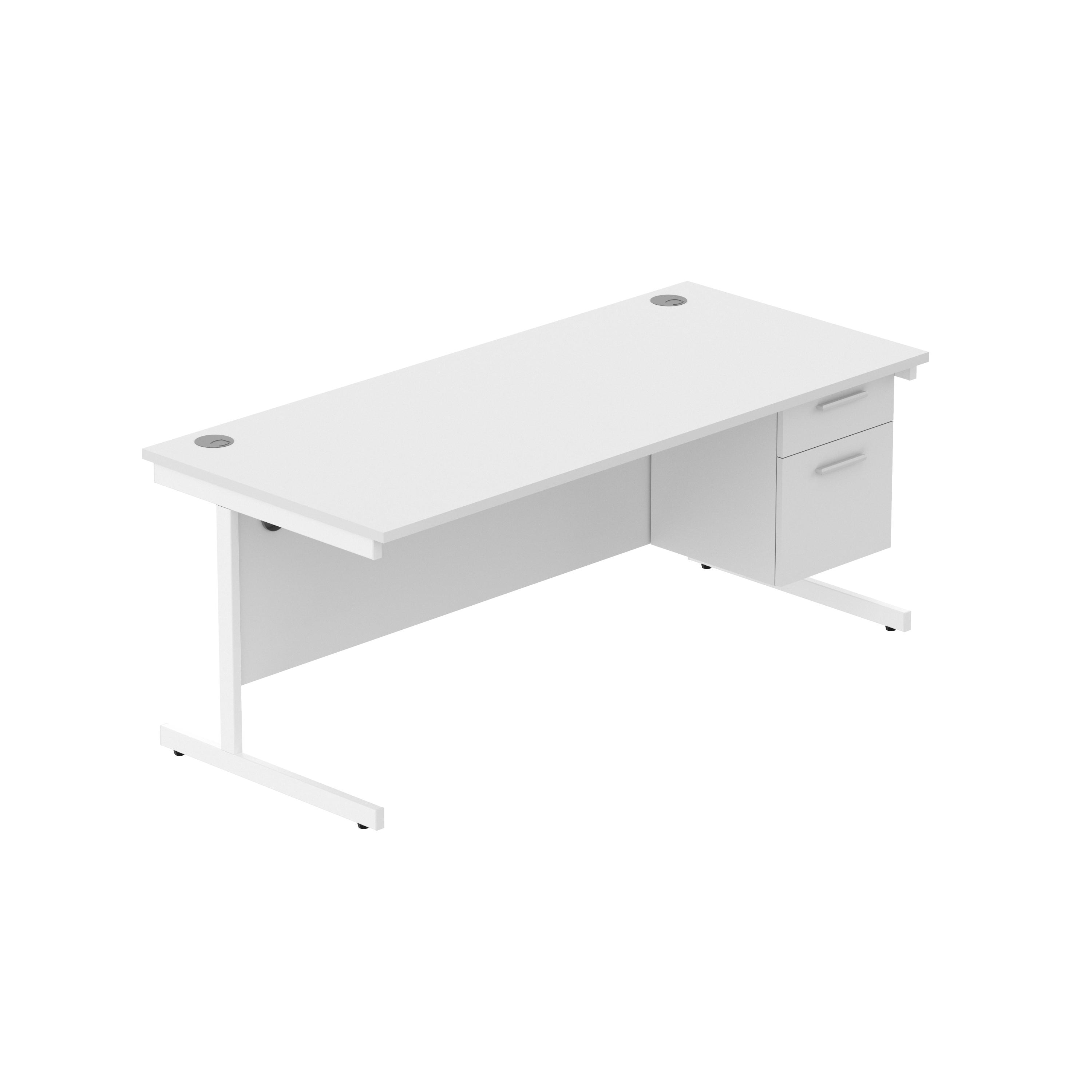 Office Rectangular Desk with Steel Single Upright Cantilever Legs + 2 Drawer Fixed Pedestal (FSC) | 1800X800 | Canadian Oak/White