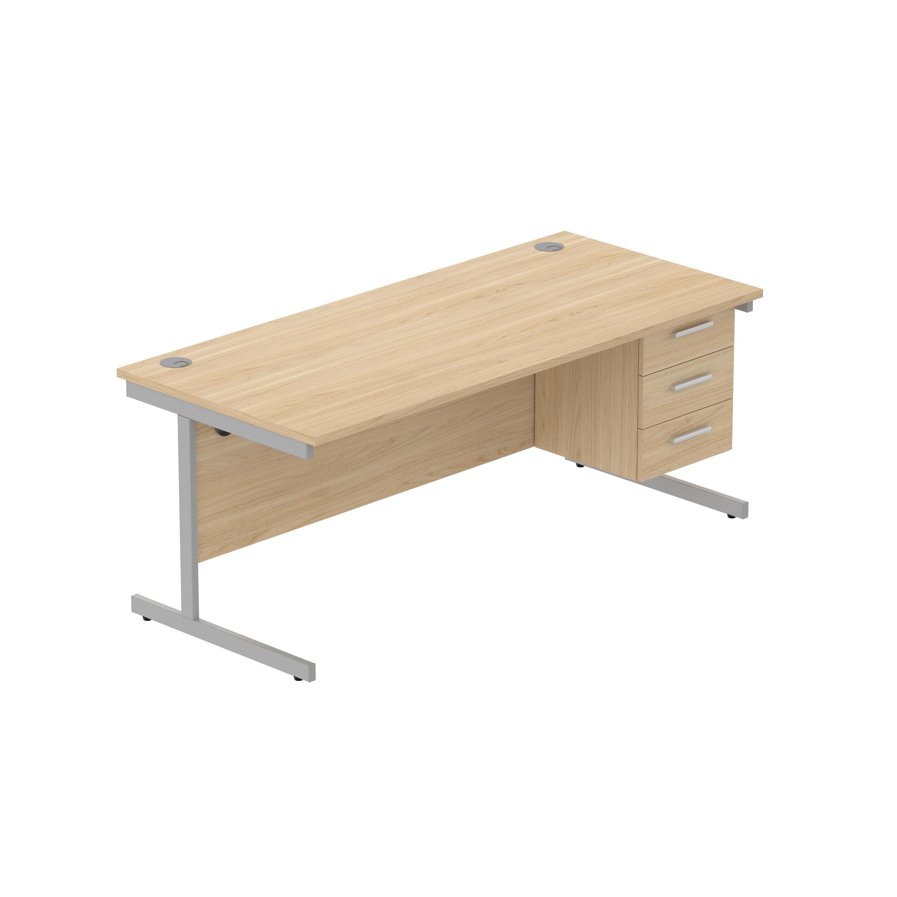 Office Rectangular Desk with Steel Single Upright Cantilever Legs + 3 Drawer Fixed Pedestal (FSC) | 1800X800 | Canadian Oak/Silver