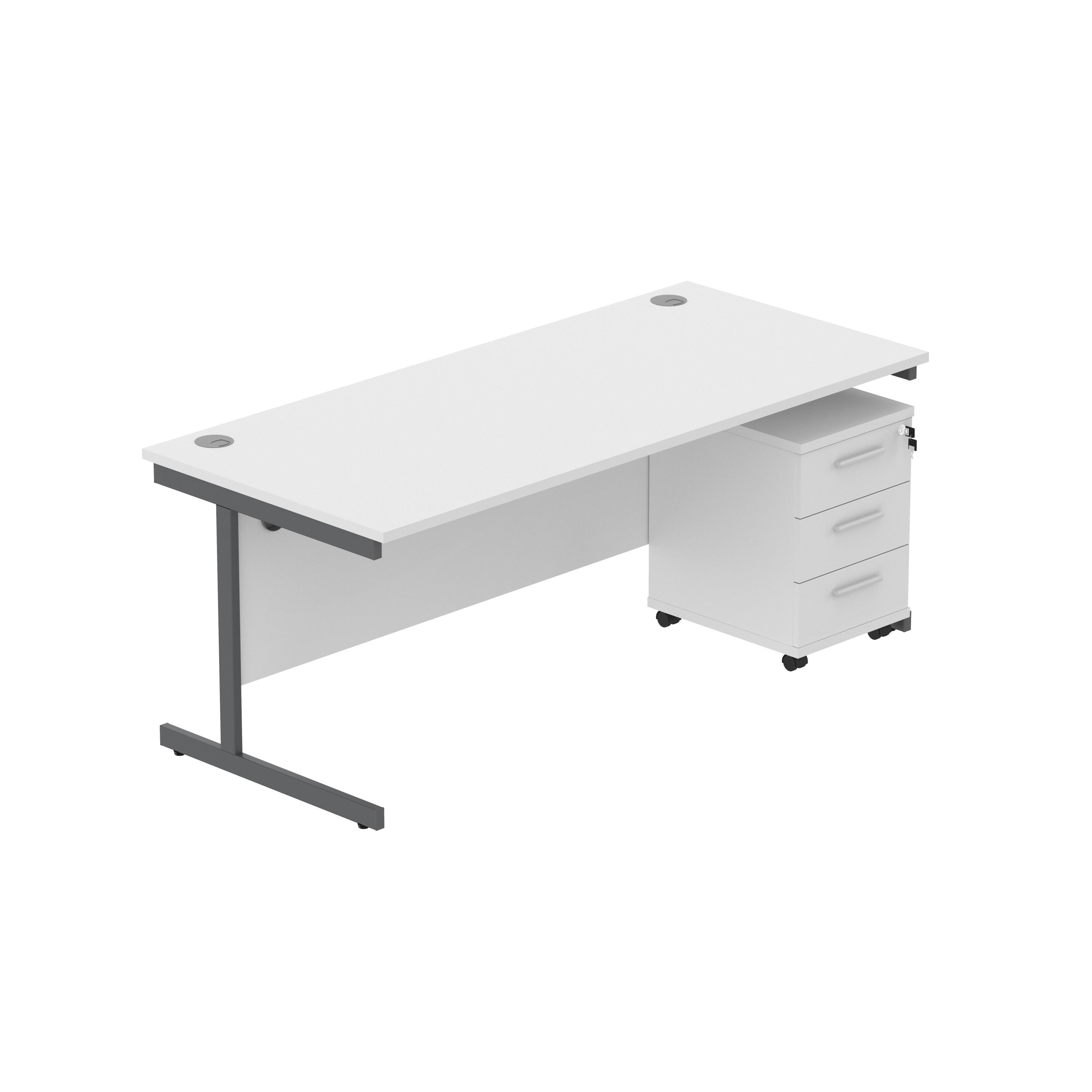 Single Upright Rectangular Desk + 3 Drawer Mobile Under Desk Pedestal (FSC) | 1800 X 800 | Arctic White/Graphite