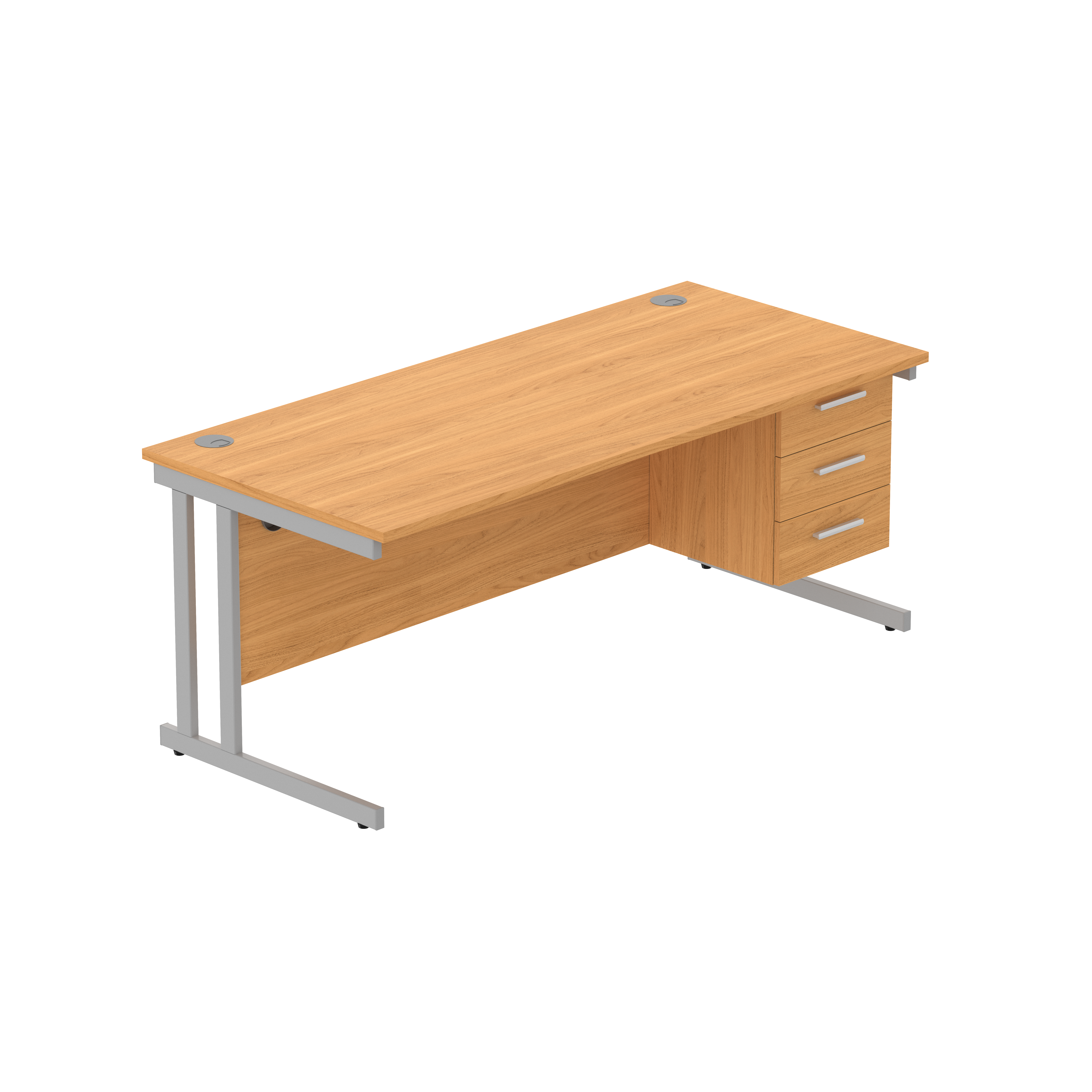 Office Rectangular Desk with Steel Double Upright Cantilever Legs + 3 Drawer Fixed Pedestal (FSC) | 1800X800 | Norwegian Beech/Silver thumbnail 2