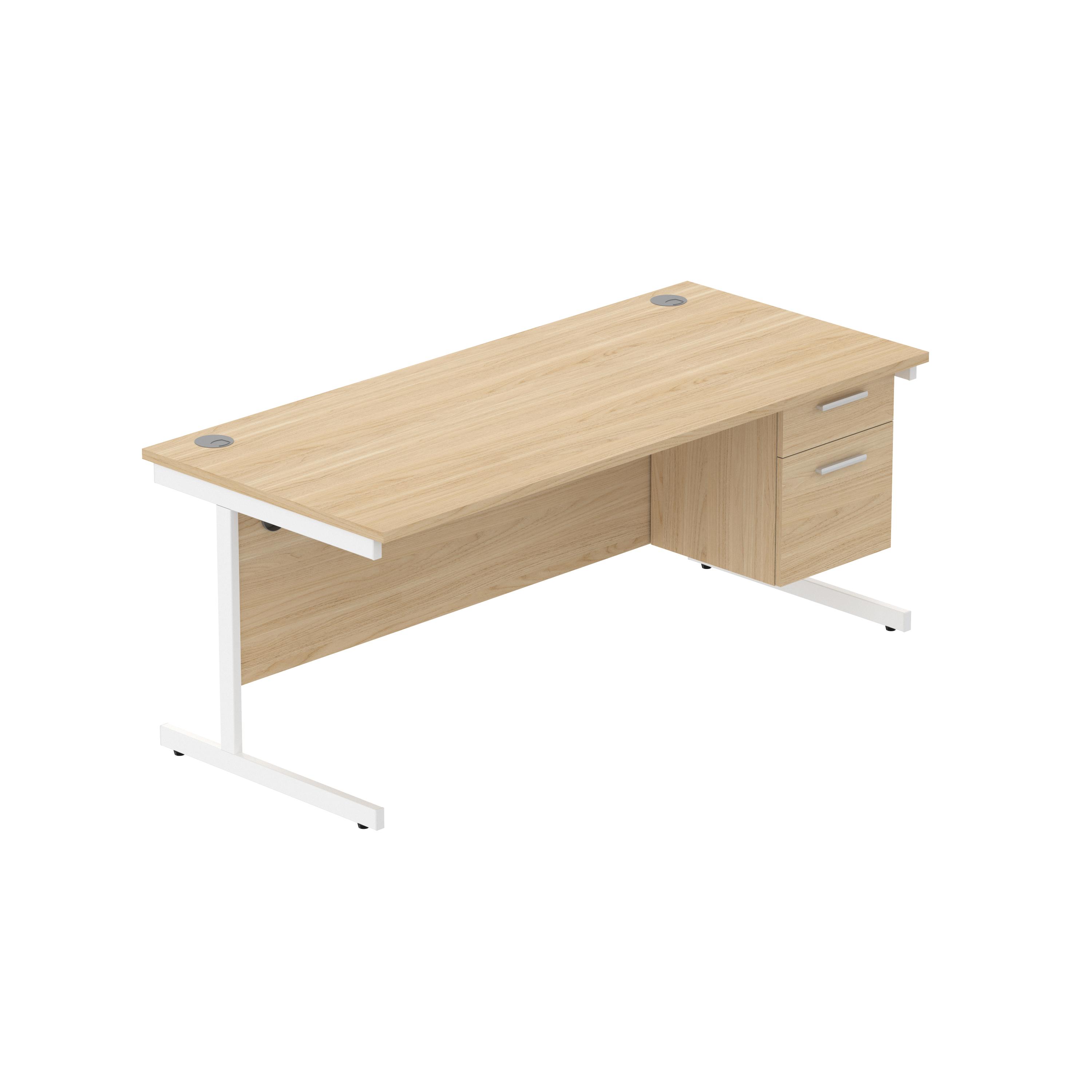 Office Rectangular Desk with Steel Single Upright Cantilever Legs + 2 Drawer Fixed Pedestal (FSC) | 1800X800 | Arctic White/White