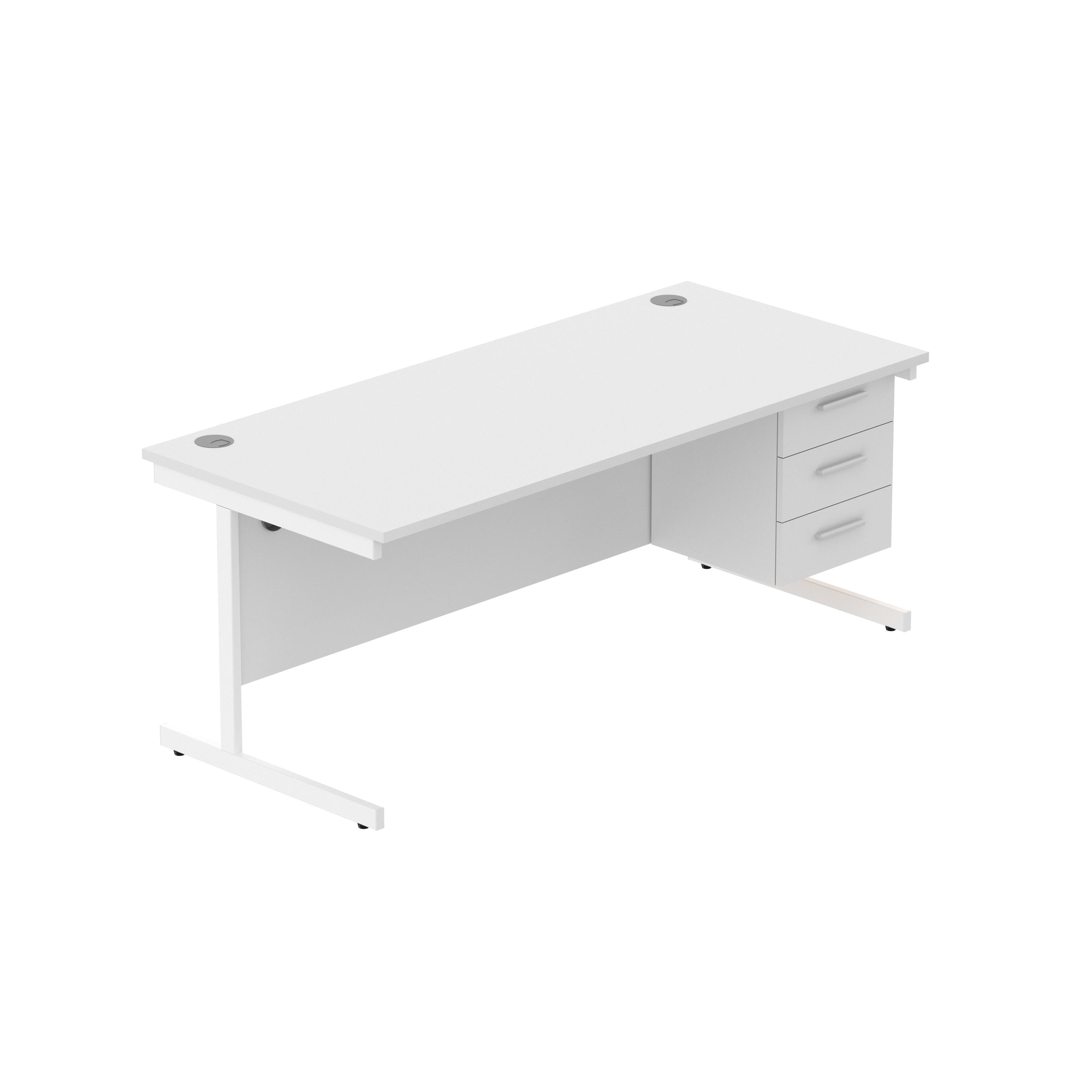 Office Rectangular Desk with Steel Single Upright Cantilever Legs + 3 Drawer Fixed Pedestal (FSC) | 1800X800 | Arctic White/White