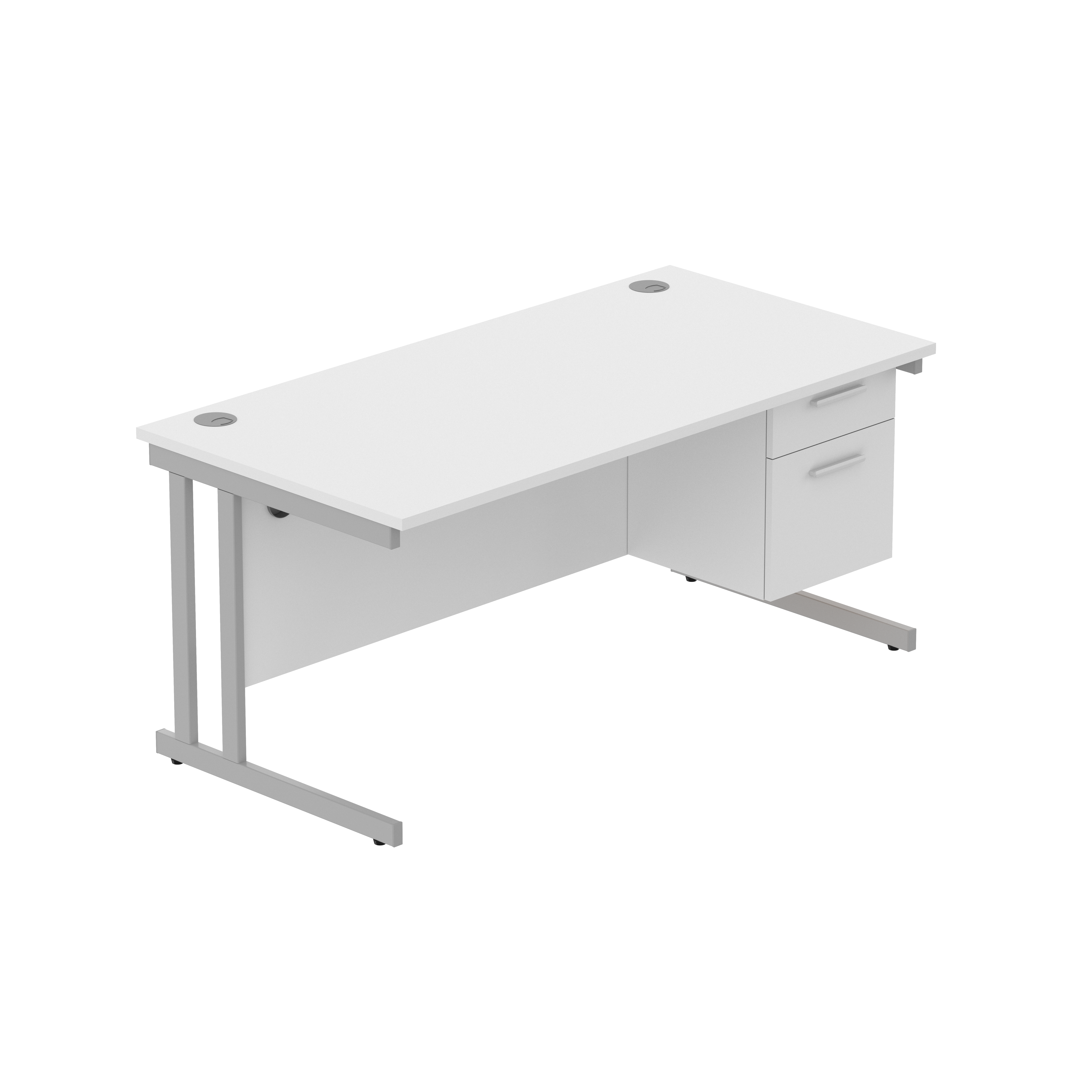 Office Rectangular Desk with Steel Double Upright Cantilever Legs + 2 Drawer Fixed Pedestal (FSC) | 1600X800 | Arctic White/Silver thumbnail 2
