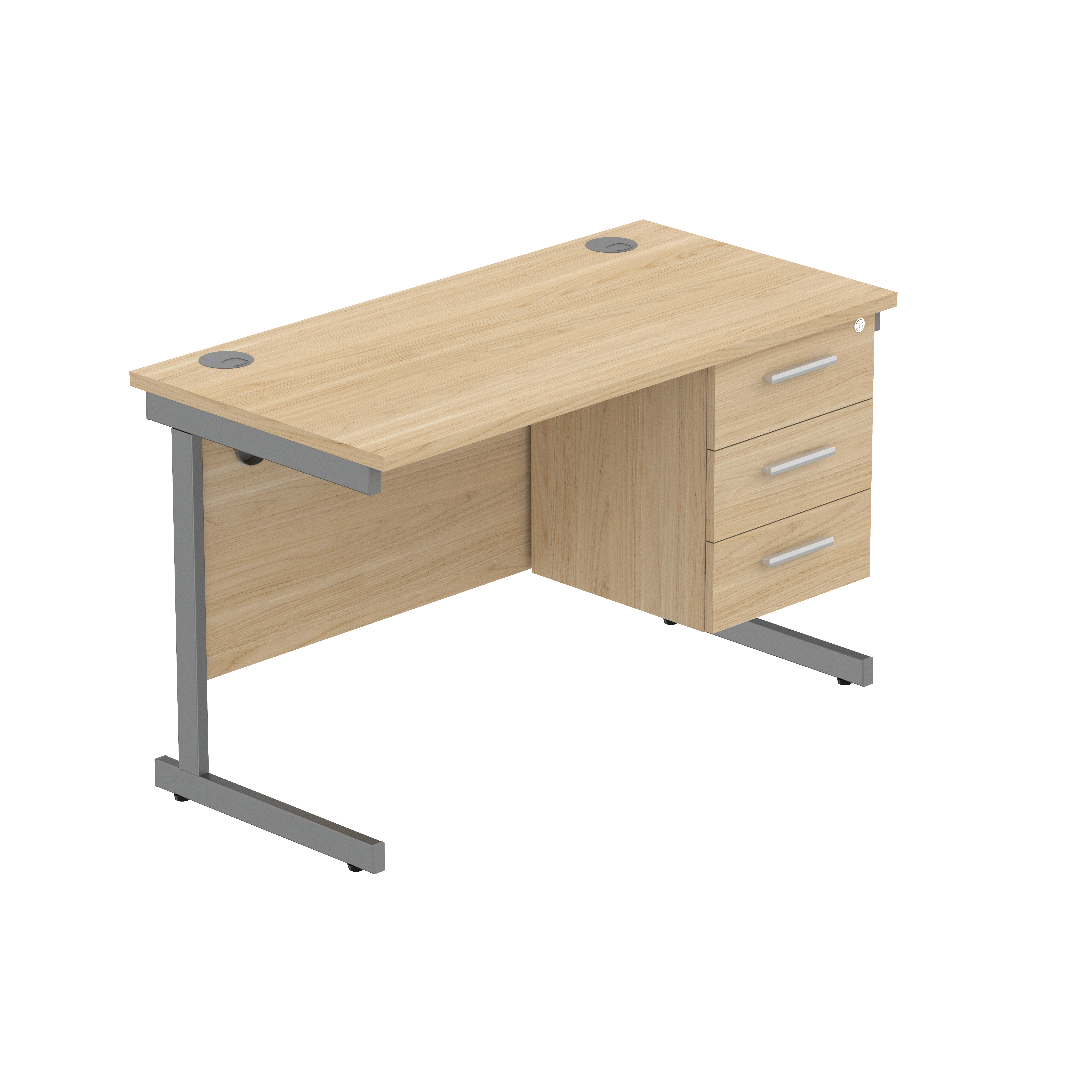 Office Rectangular Desk with Steel Single Upright Cantilever Legs + 3 Drawer Fixed Pedestal (FSC) | 1200X600 | Canadian Oak/Graphite