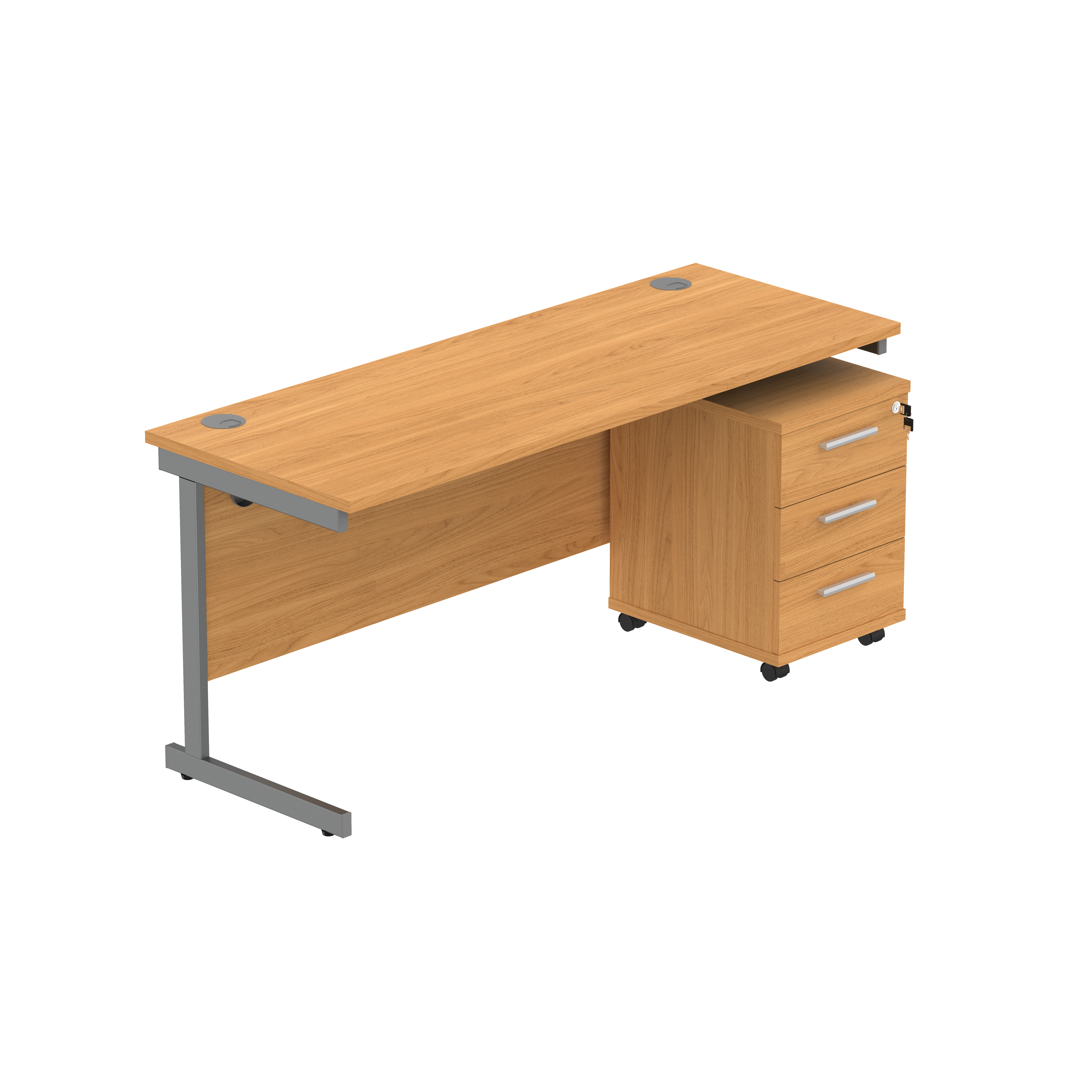 Single Upright Rectangular Desk + 3 Drawer Mobile Under Desk Pedestal (FSC) | 1600 X 600 | Norwegian Beech/Graphite