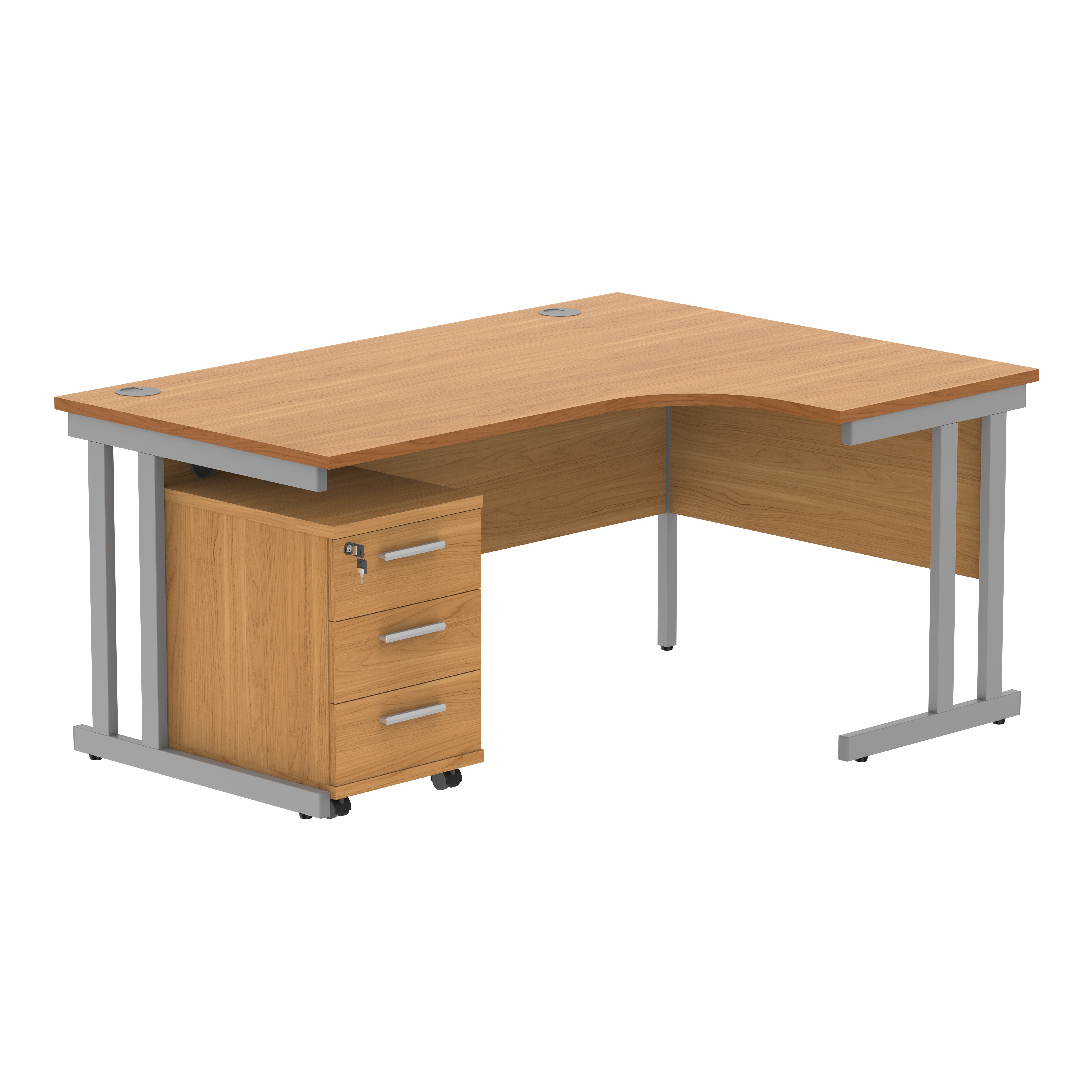 Double+Upright+Right+Hand+Radial+Desk+%2B+3+Drawer+Mobile+Under+Desk+Pedestal+%28FSC%29+1600X1200+Norwegian+Beech%2FSilver