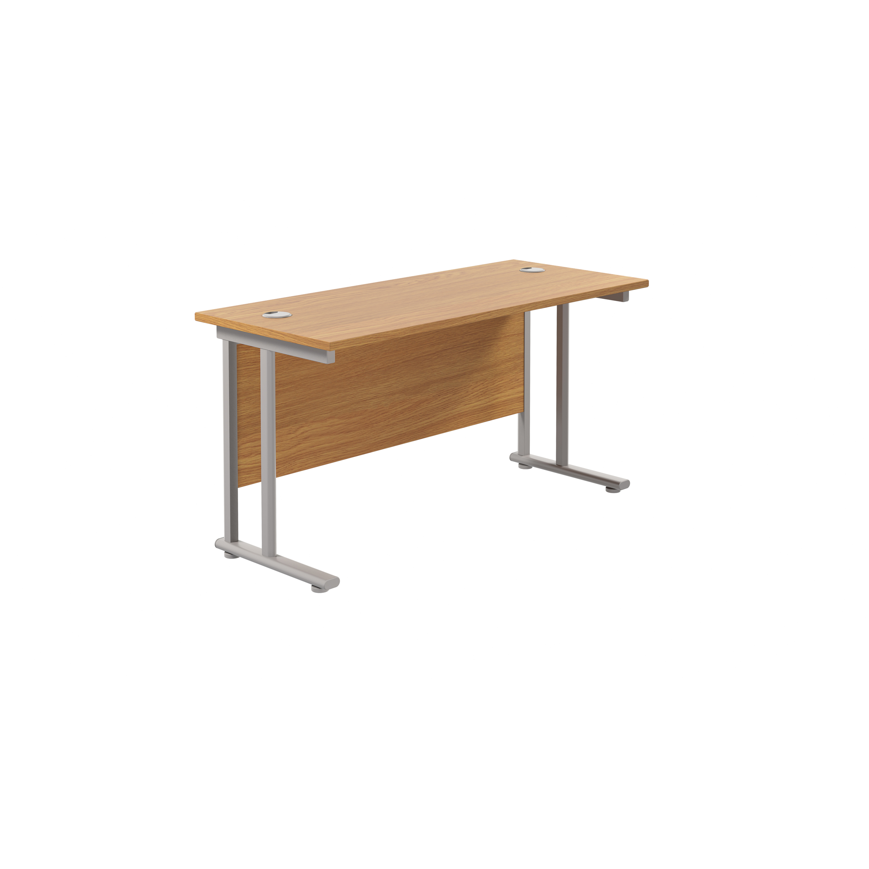 Twin+Upright+Rectangular+Desk%3A+600mm+Deep+%28FSC%29+1200X600+Nova+Oak%2FSilver
