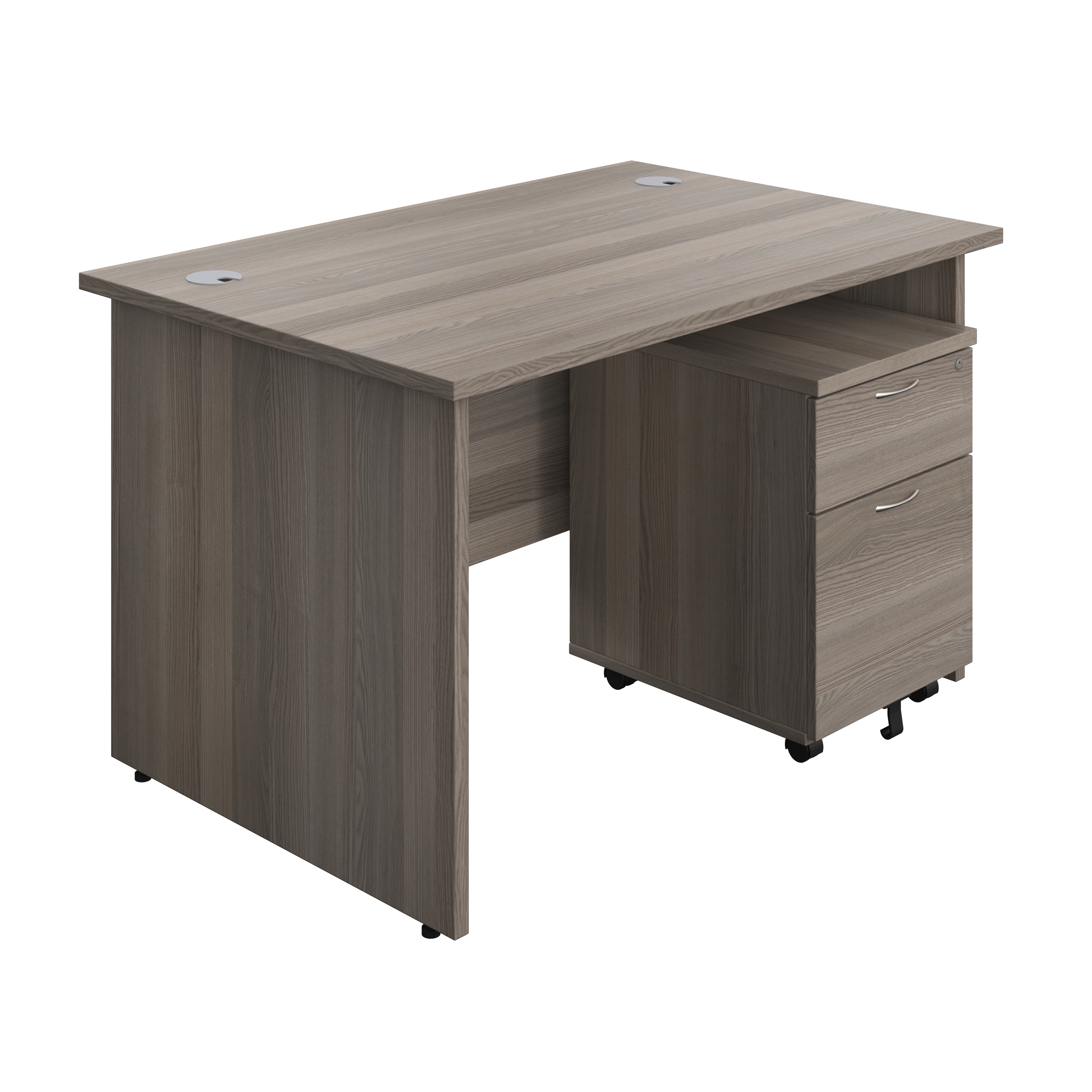 Panel Rectangular Desk + 2 Drawer Mobile Pedestal Bundle (FSC) | 1200X800 | Grey Oak/Grey Oak thumbnail 2