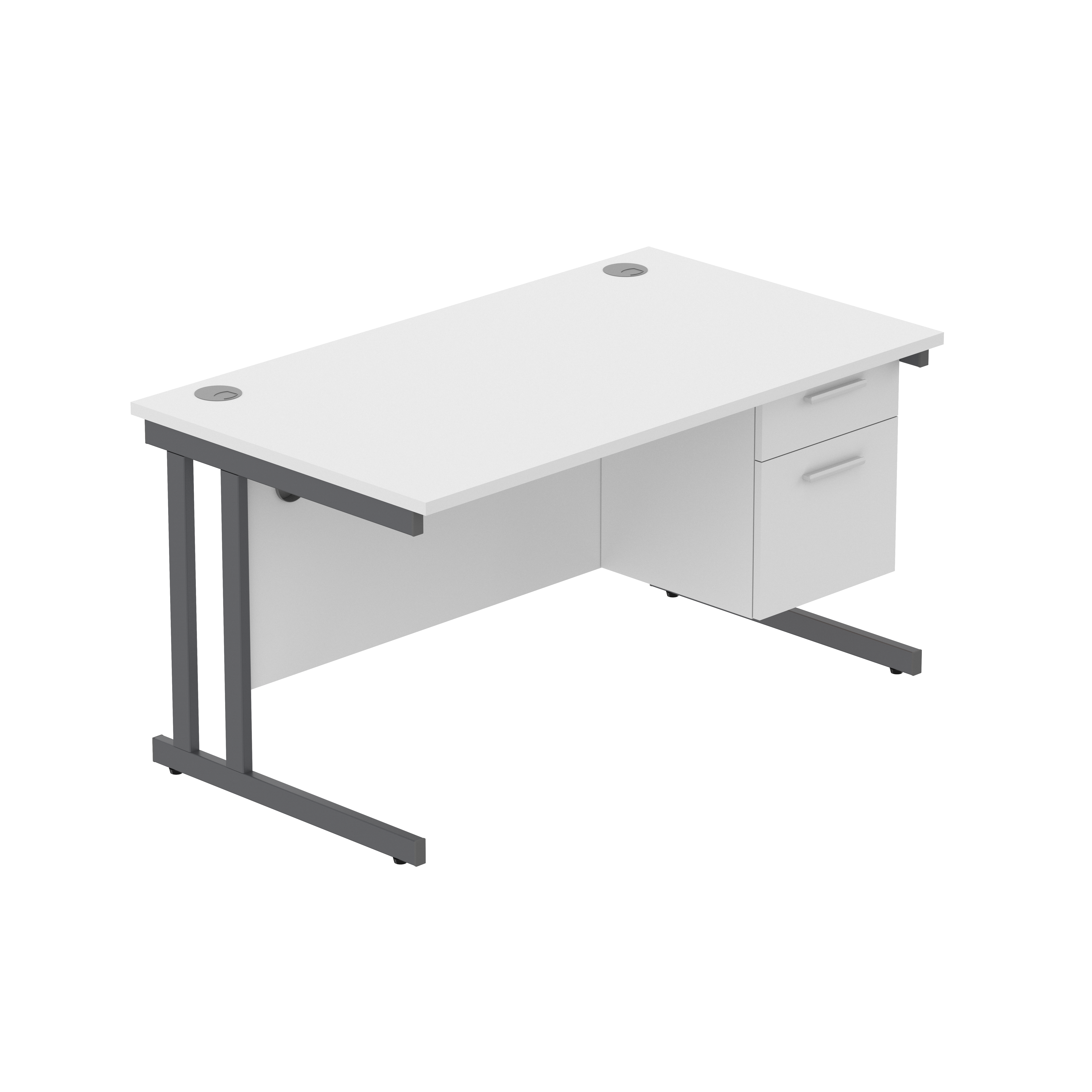 Office Rectangular Desk with Steel Double Upright Cantilever Legs + 2 Drawer Fixed Pedestal (FSC) | 1400X800 | Arctic White/Graphite thumbnail 2