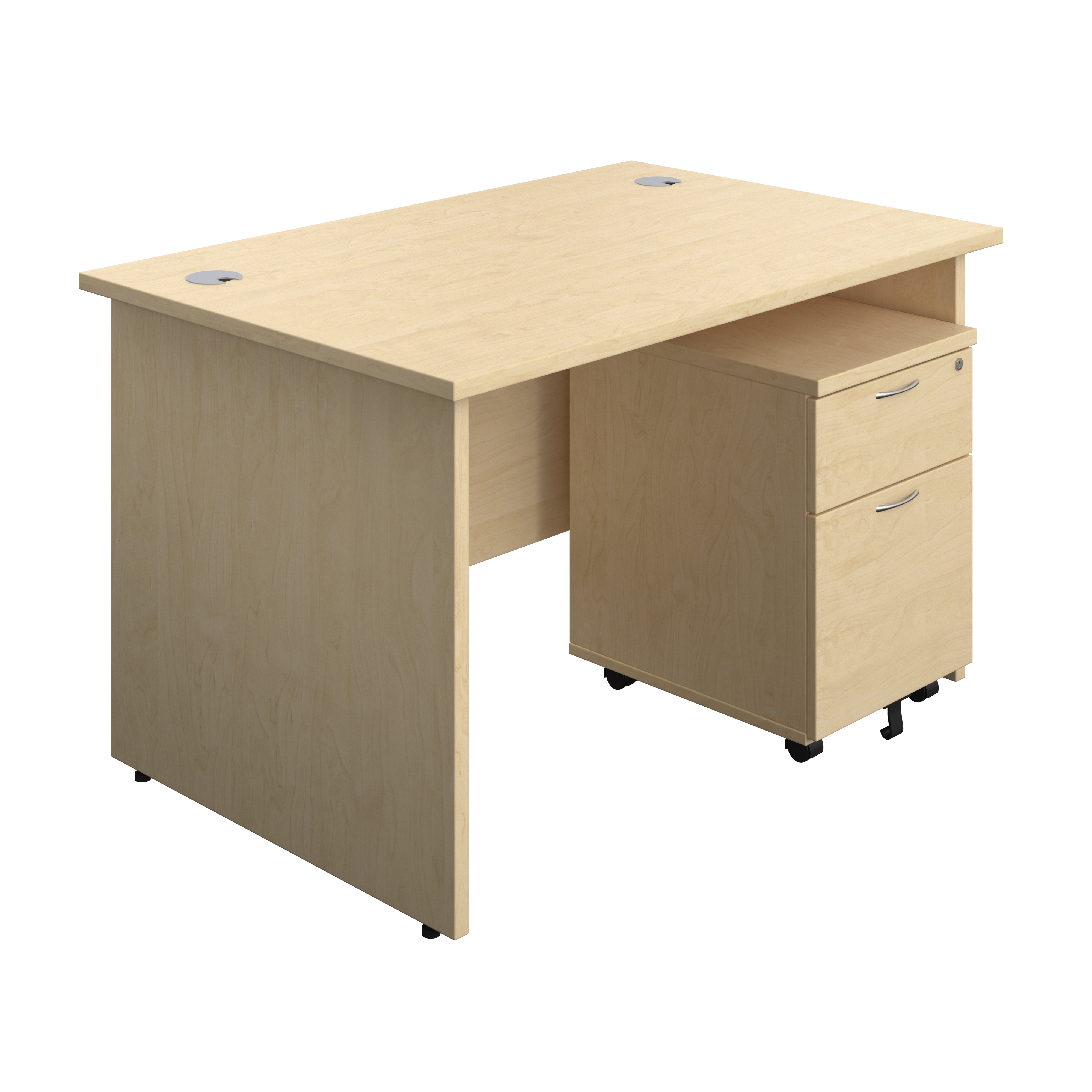 Panel Rectangular Desk + 2 Drawer Mobile Pedestal Bundle (FSC) | 1200X800 | Maple/Maple thumbnail 2