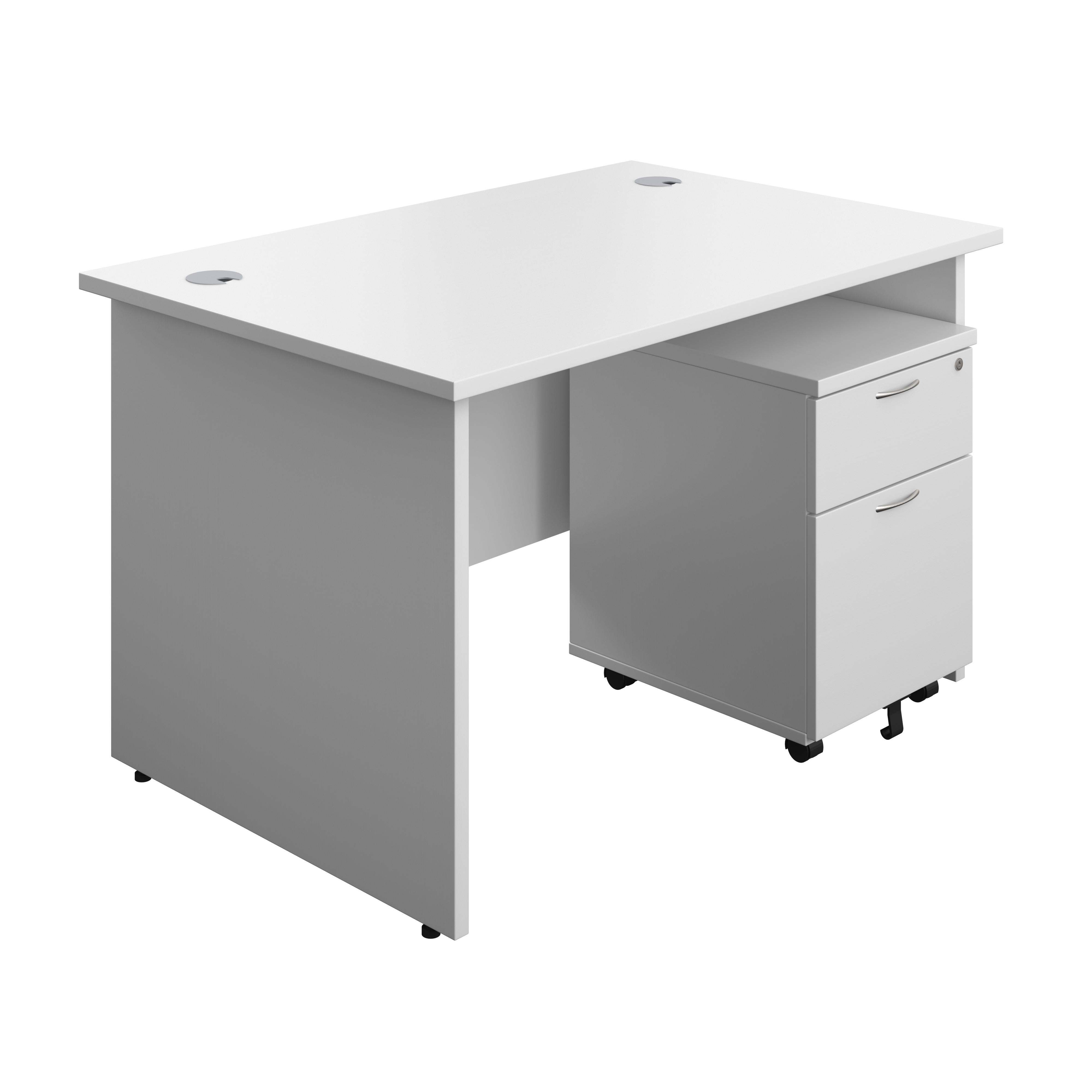 Panel Rectangular Desk + 2 Drawer Mobile Pedestal Bundle (FSC) | 1200X800 | White/White thumbnail 2