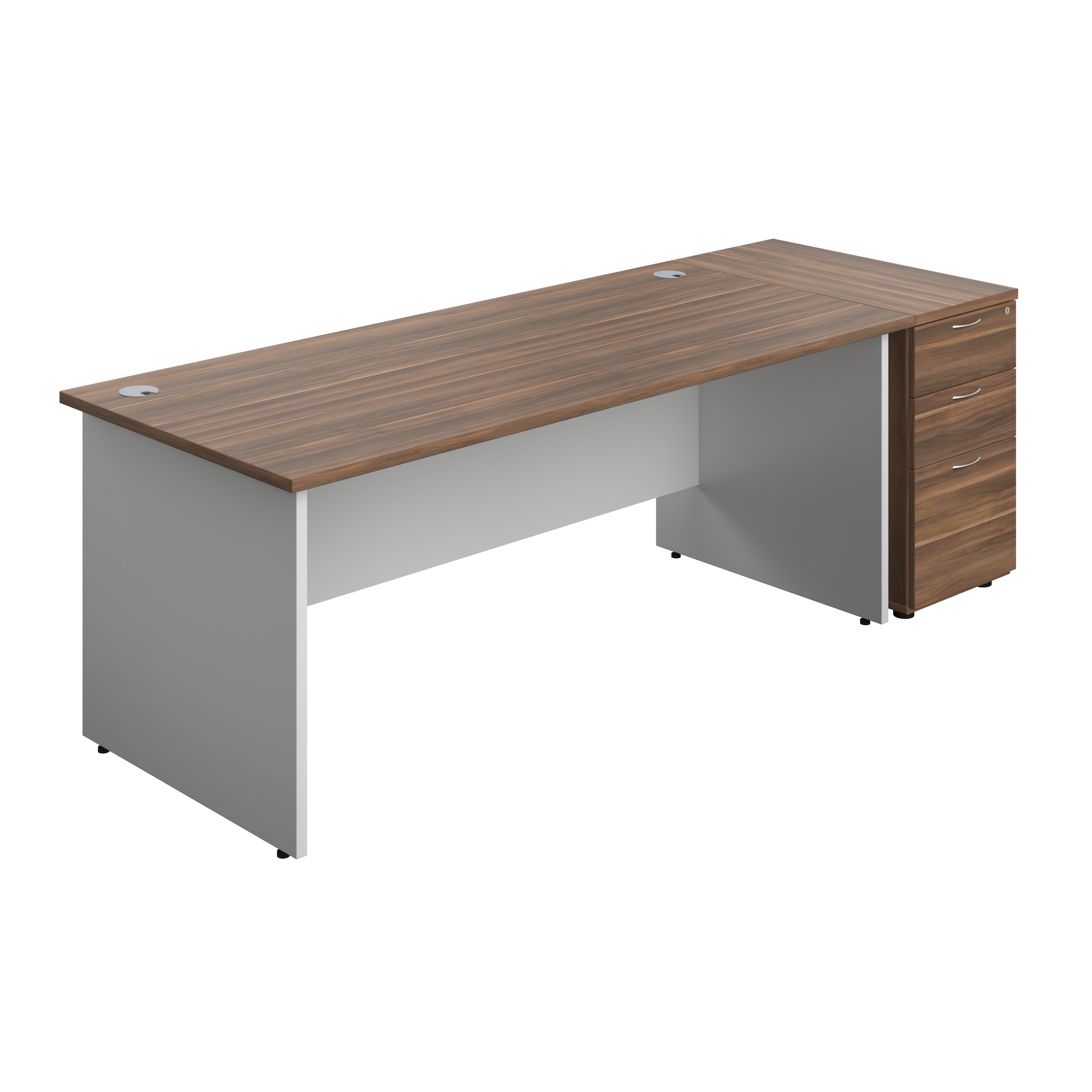 Panel Plus Rectangular Desk + Matching 3 Drawer Desk High Pedestal Bundle (FSC) | 800 Pedestal | 1800X800 | Dark Walnut/White
