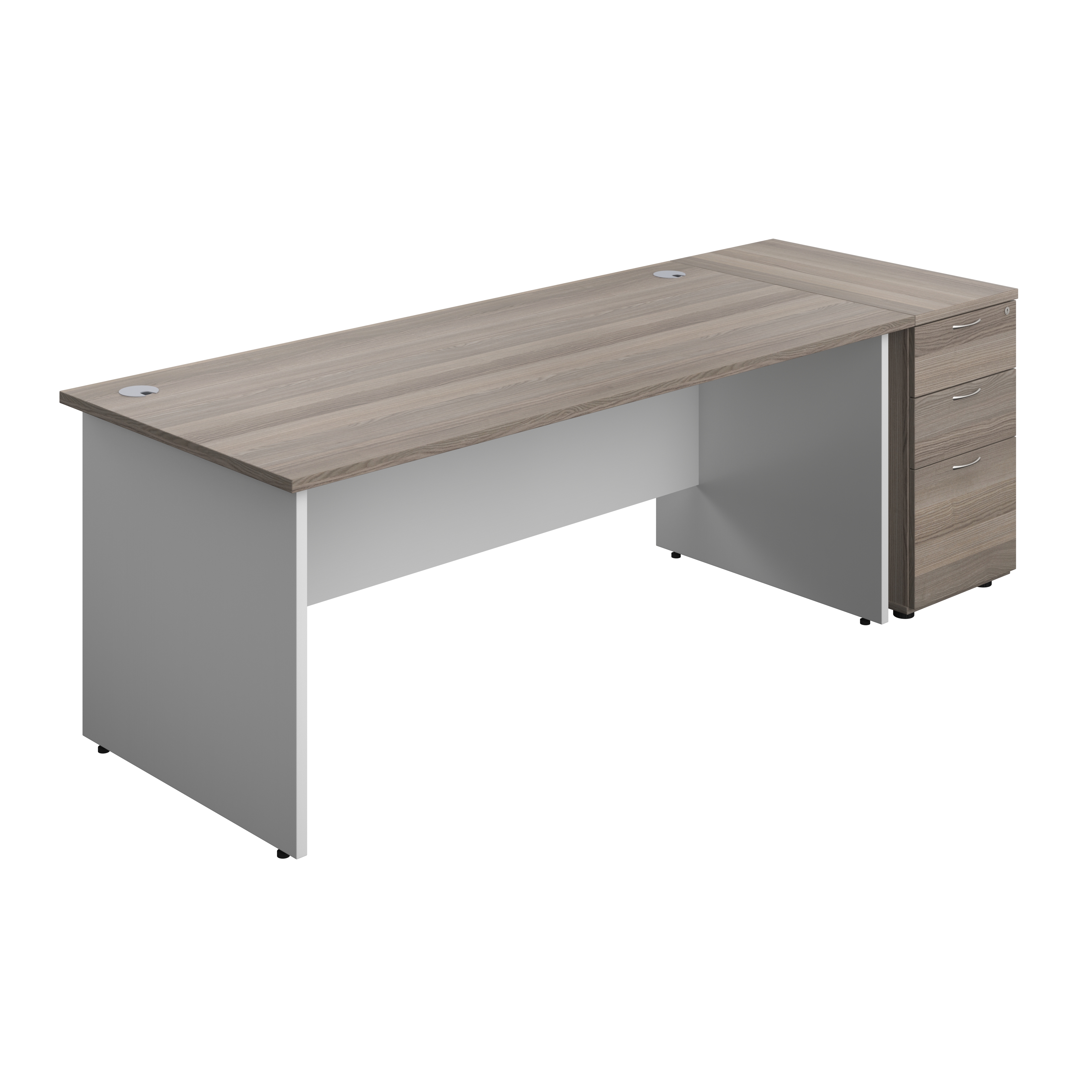 Panel Plus Rectangular Desk + Matching 3 Drawer Desk High Pedestal Bundle (FSC) | 800 Pedestal | 1800X800 | Grey Oak/White
