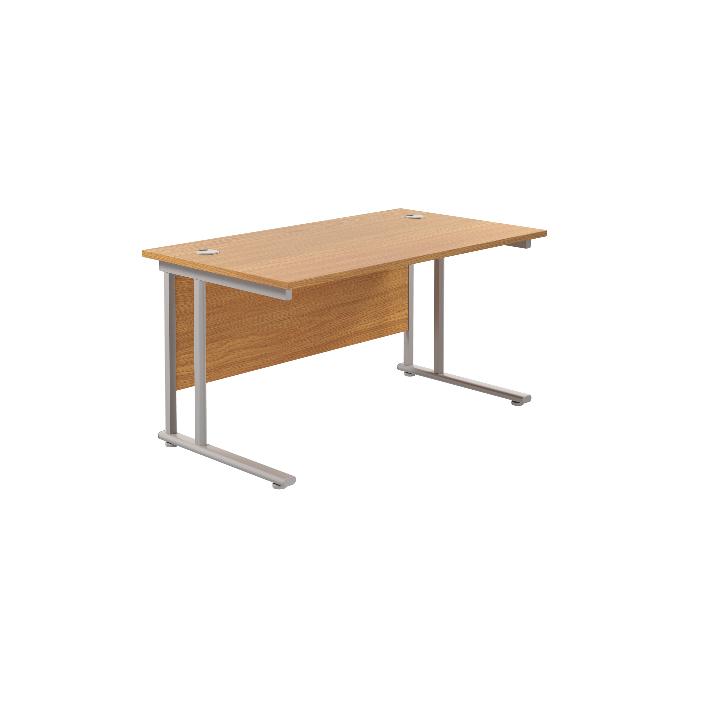 Twin+Upright+Rectangular+Desk%3A+800mm+Deep+%28FSC%29+1200X800+Nova+Oak%2FSilver