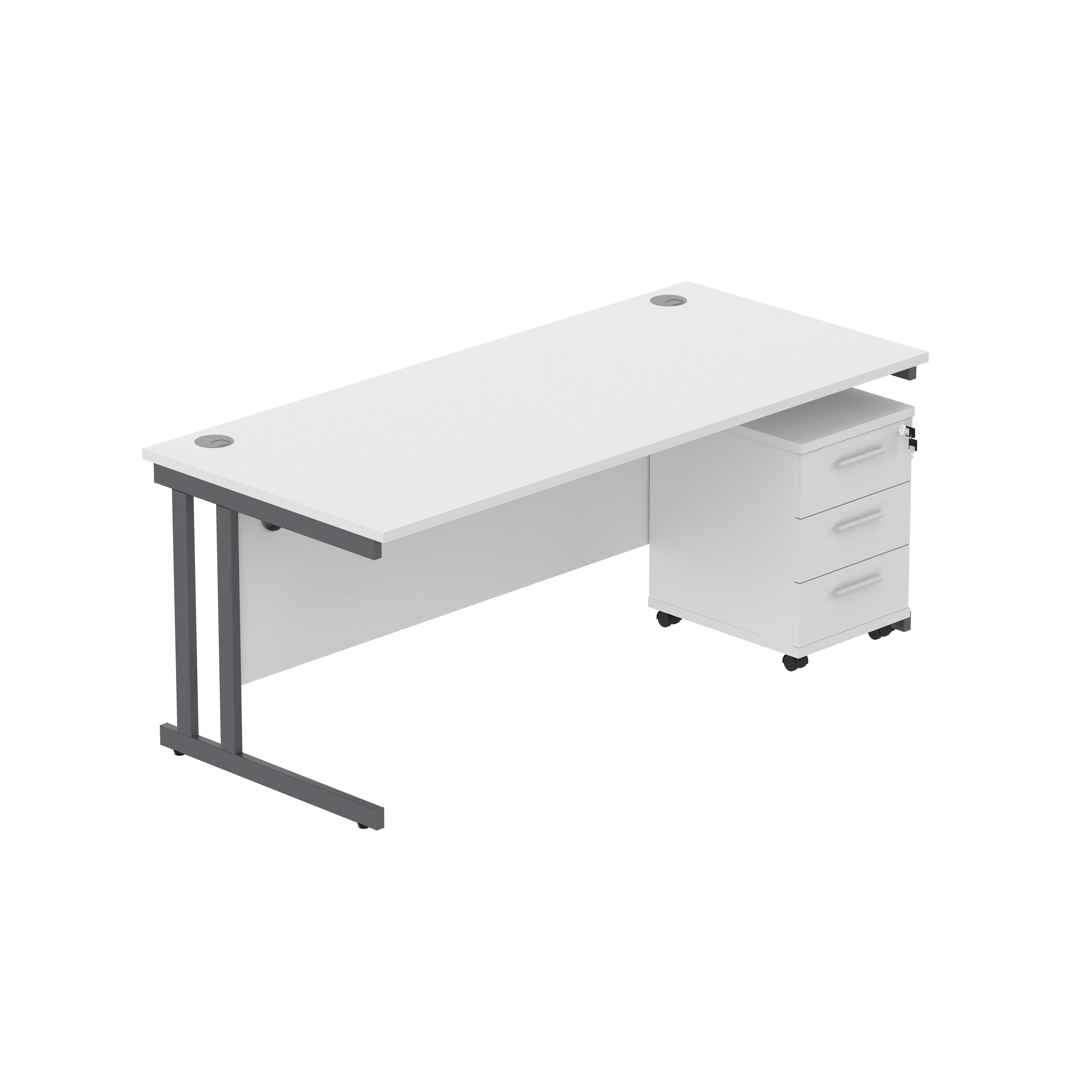 Double Upright Rectangular Desk + 3 Drawer Mobile Under Desk Pedestal (FSC) | 1800X800 | Arctic White/Graphite thumbnail 2