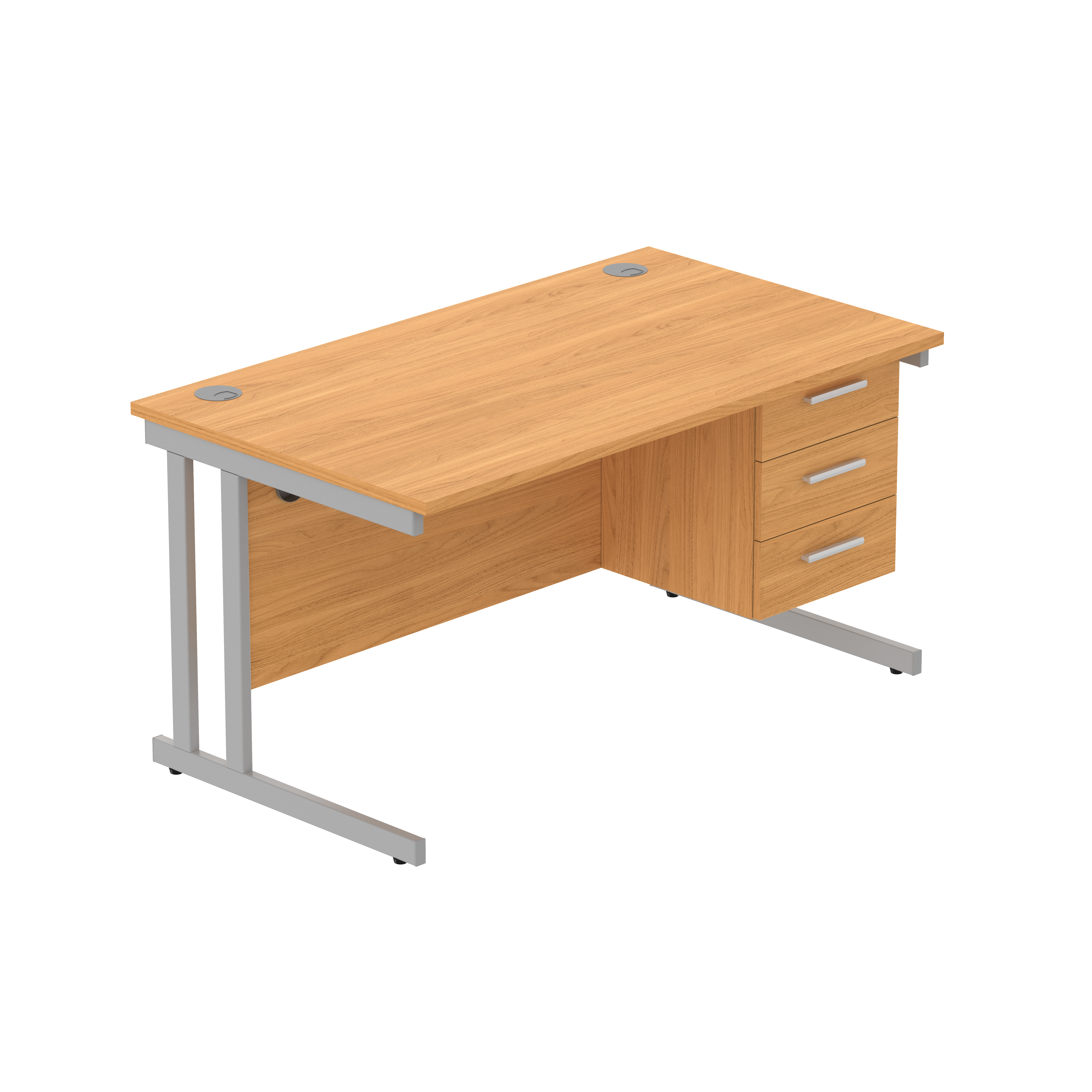 Office Rectangular Desk with Steel Double Upright Cantilever Legs + 3 Drawer Fixed Pedestal (FSC) | 1400X800 | Norwegian Beech/Silver thumbnail 2