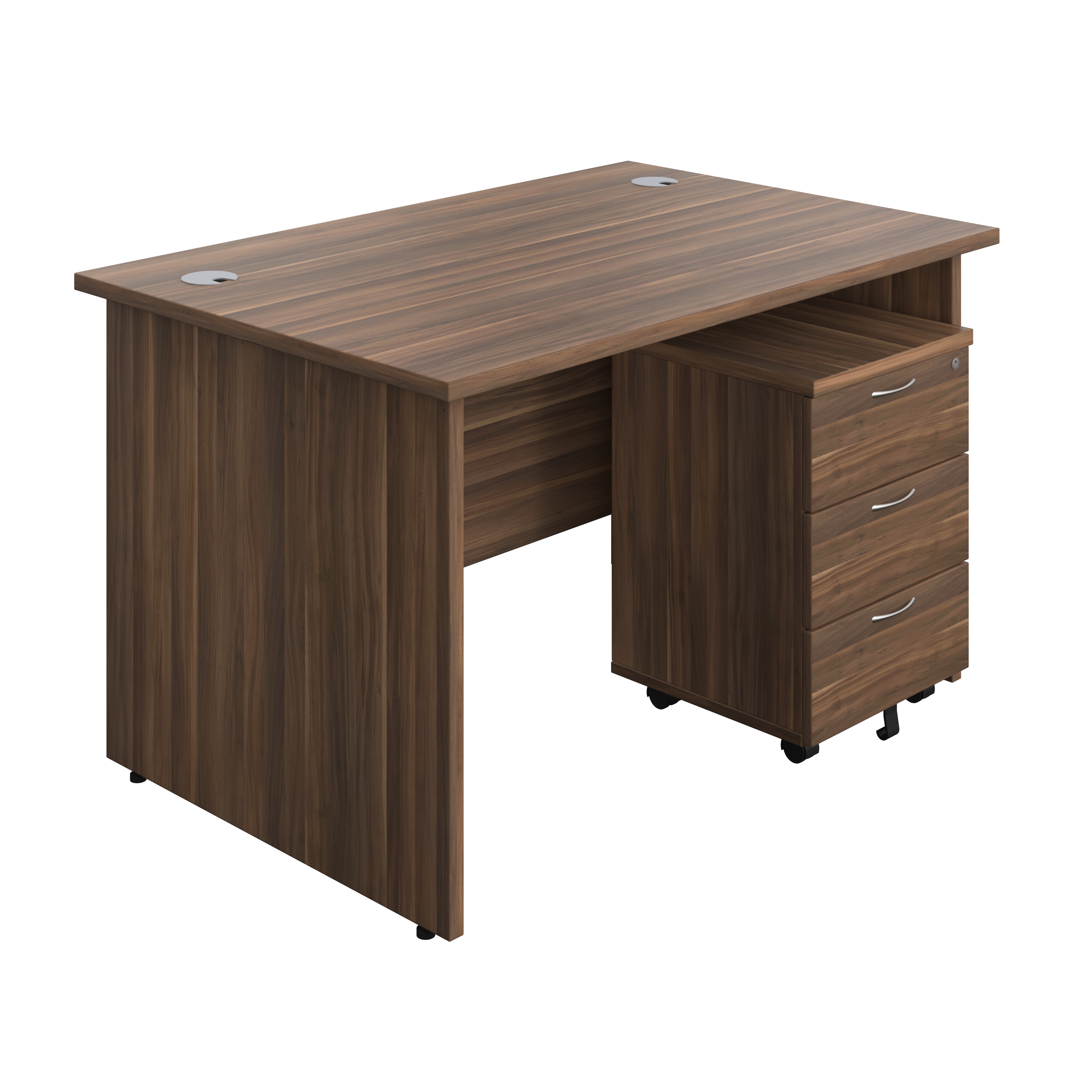 Panel Rectangular Desk + 3 Drawer Mobile Pedestal Bundle (FSC) | 1200X800 | Dark Walnut/Dark Walnut thumbnail 2