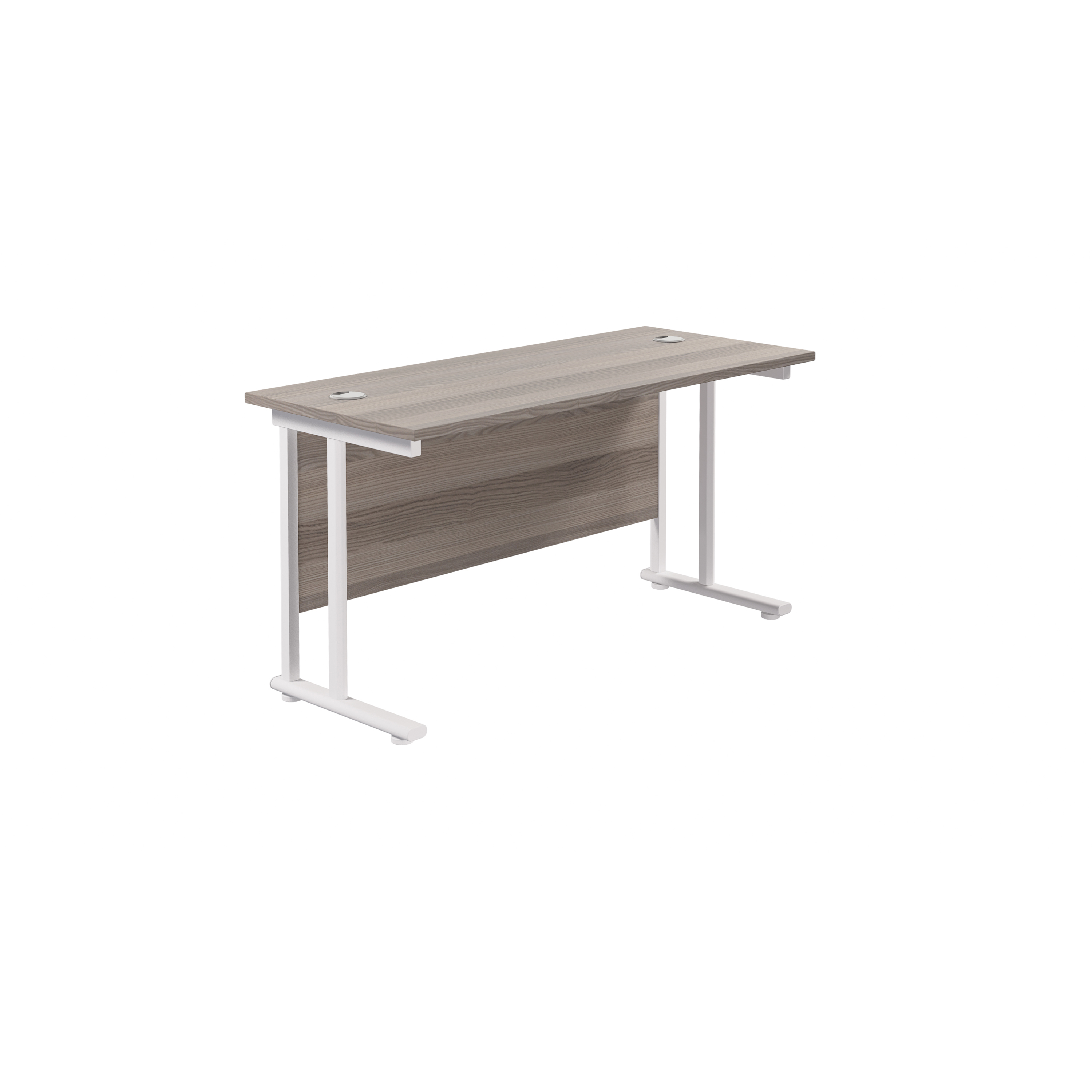Twin+Upright+Rectangular+Desk%3A+600mm+Deep+%28FSC%29+1200X600+Grey+Oak%2FWhite