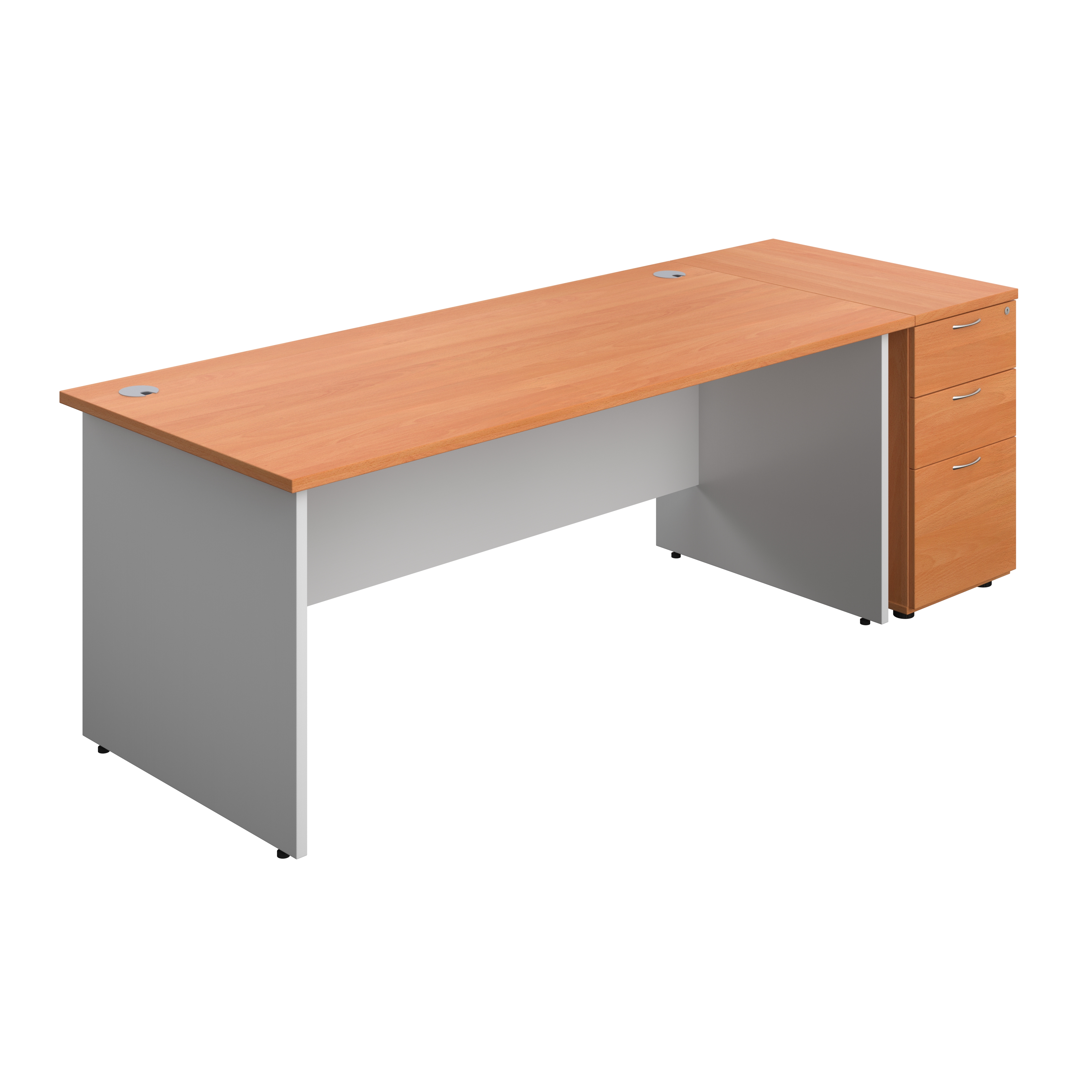 Panel Plus Rectangular Desk + Matching 3 Drawer Desk High Pedestal Bundle (FSC) | 800 Pedestal | 1800X800 | Beech/White