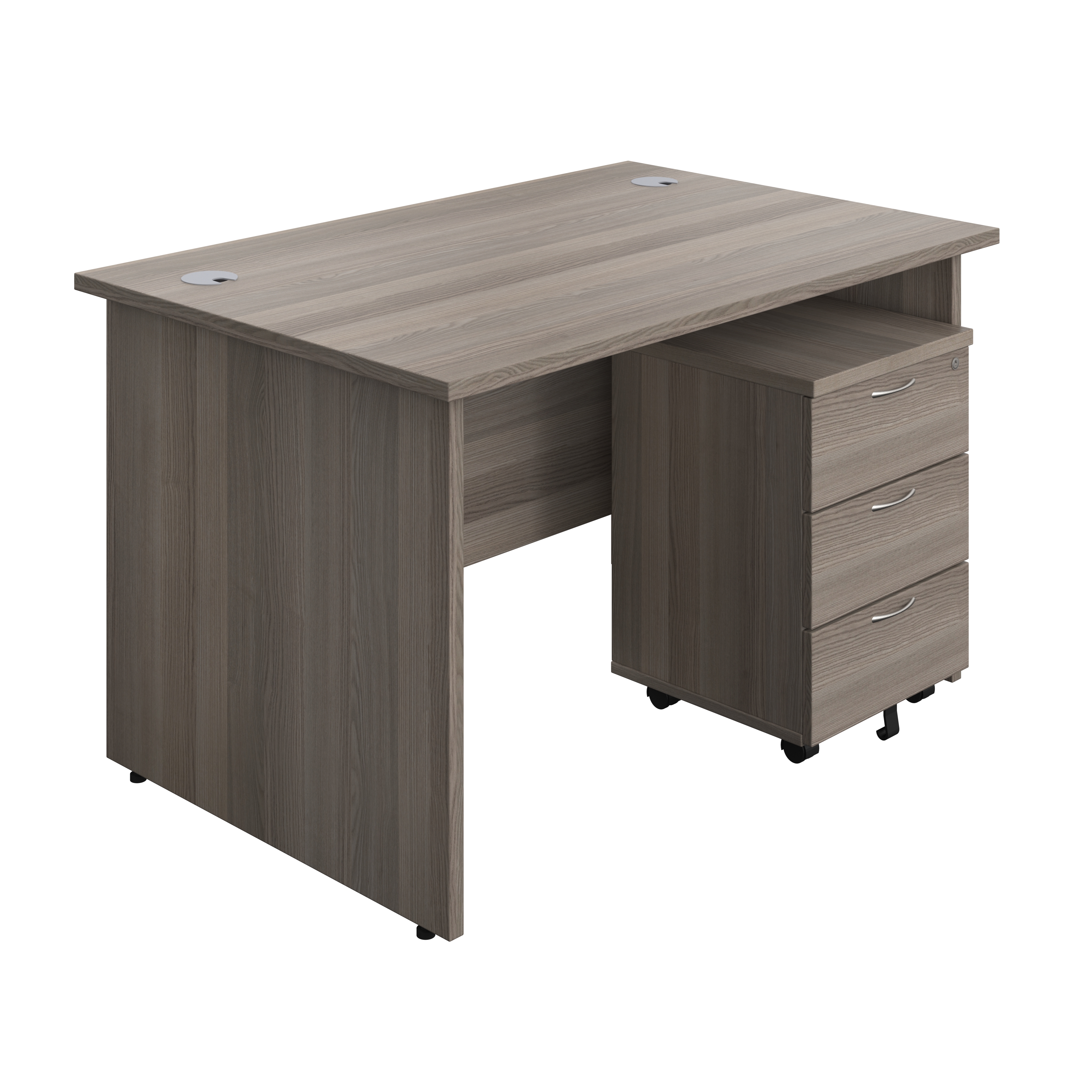 Panel Rectangular Desk + 3 Drawer Mobile Pedestal Bundle (FSC) | 1200X800 | Grey Oak/Grey Oak thumbnail 2