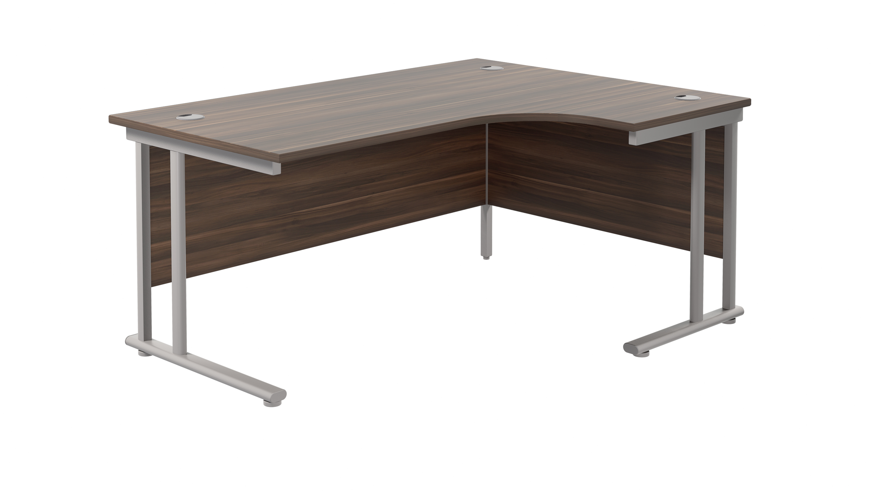Twin+Upright+Right+Hand+Radial+Desk+%28FSC%29+1800X1200+Dark+Walnut%2FSilver