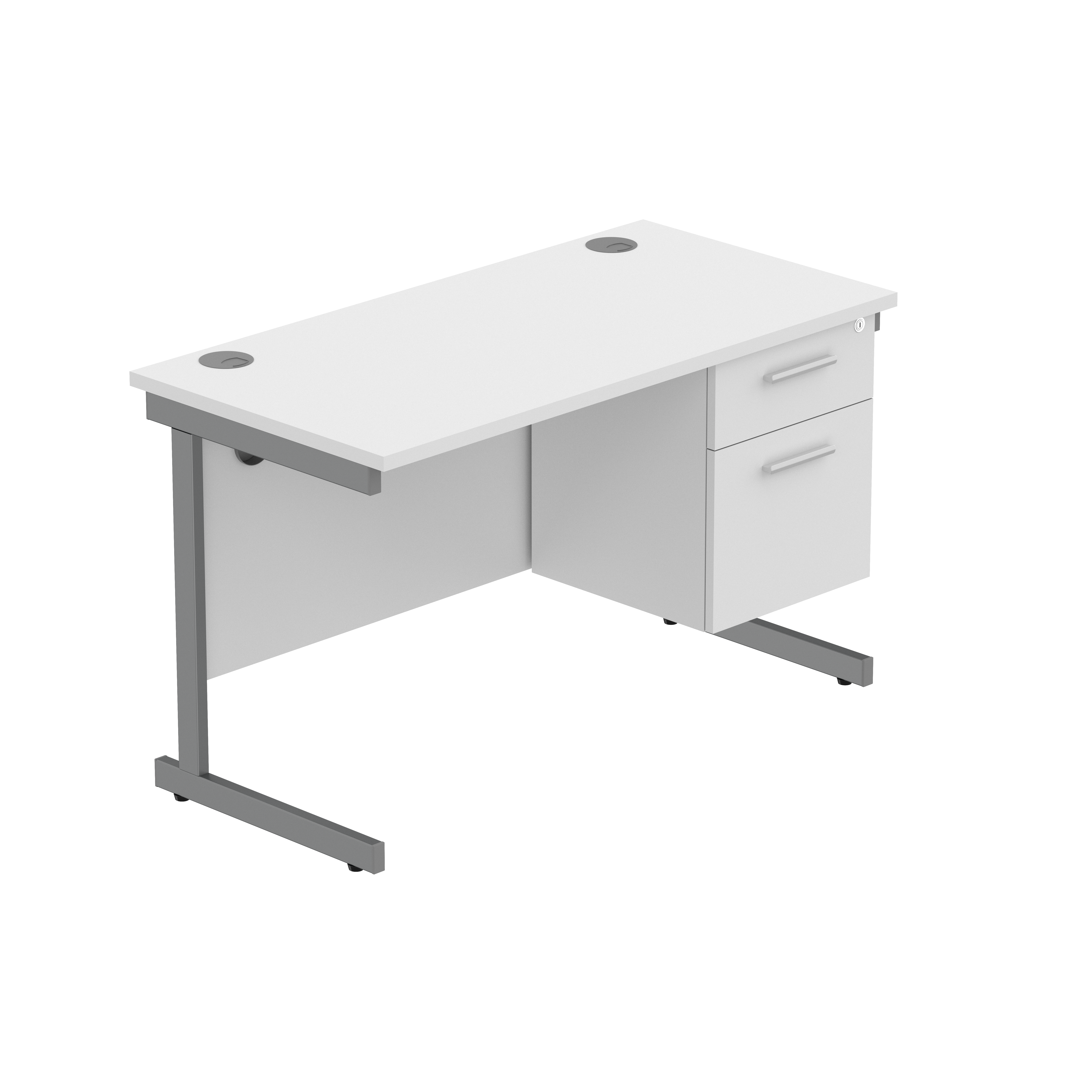 Office Rectangular Desk with Steel Single Upright Cantilever Legs + 2 Drawer Fixed Pedestal (FSC) | 1200X600 | Arctic White/Graphite