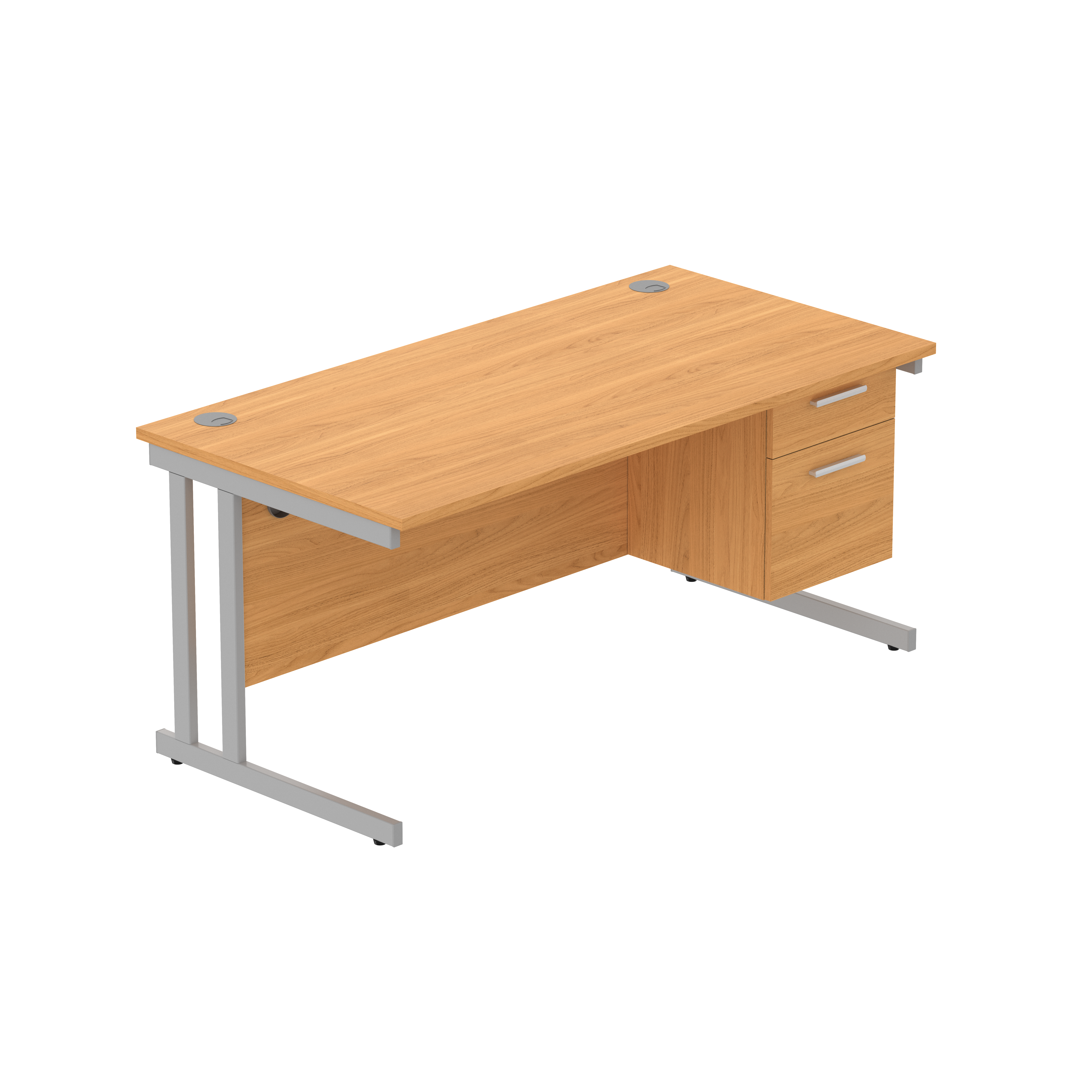Office Rectangular Desk with Steel Double Upright Cantilever Legs + 2 Drawer Fixed Pedestal (FSC) | 1600X800 | Norwegian Beech/Silver thumbnail 2
