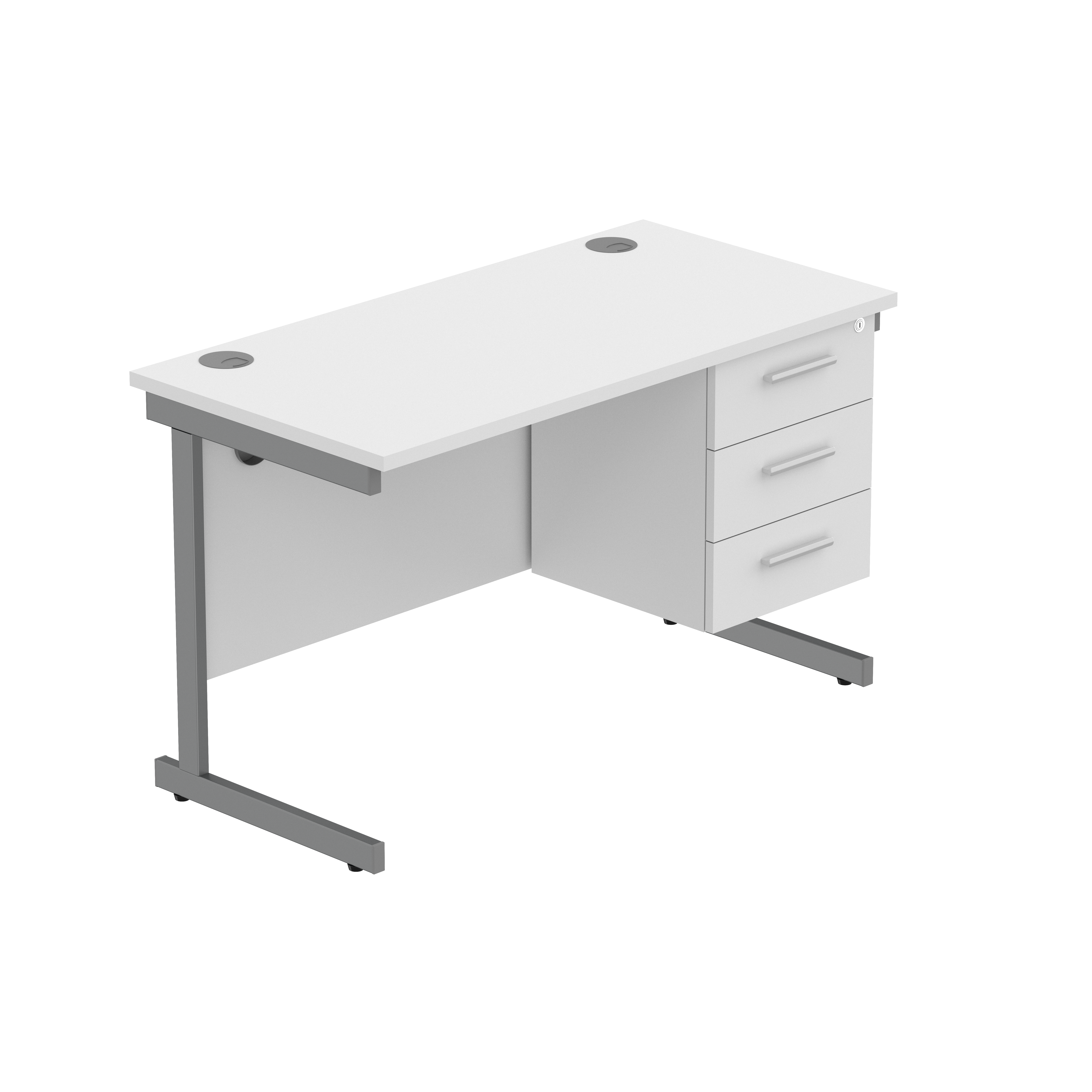 Office Rectangular Desk with Steel Single Upright Cantilever Legs + 3 Drawer Fixed Pedestal (FSC) | 1200X600 | Arctic White/Graphite