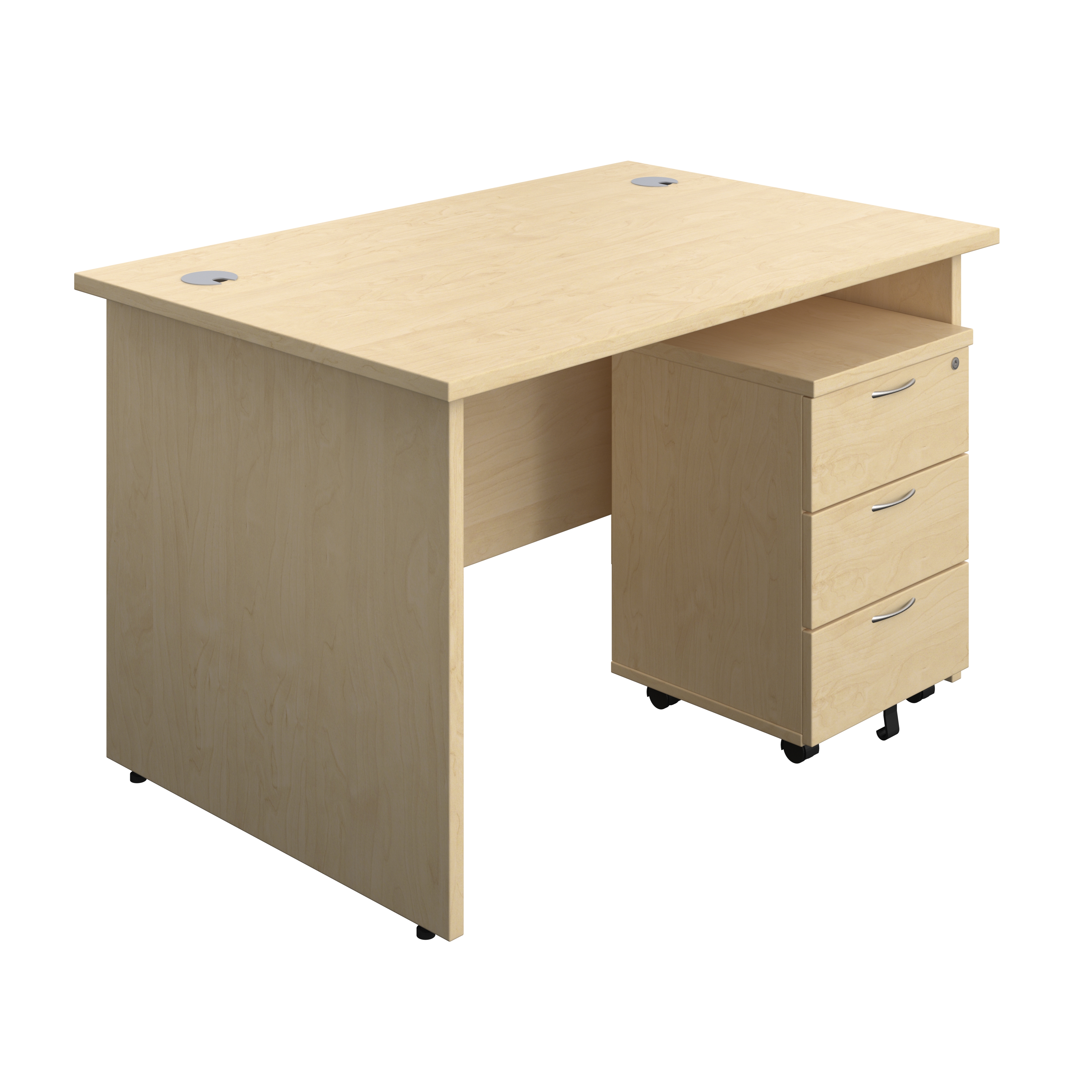 Panel Rectangular Desk + 3 Drawer Mobile Pedestal Bundle (FSC) | 1200X800 | Maple/Maple thumbnail 2