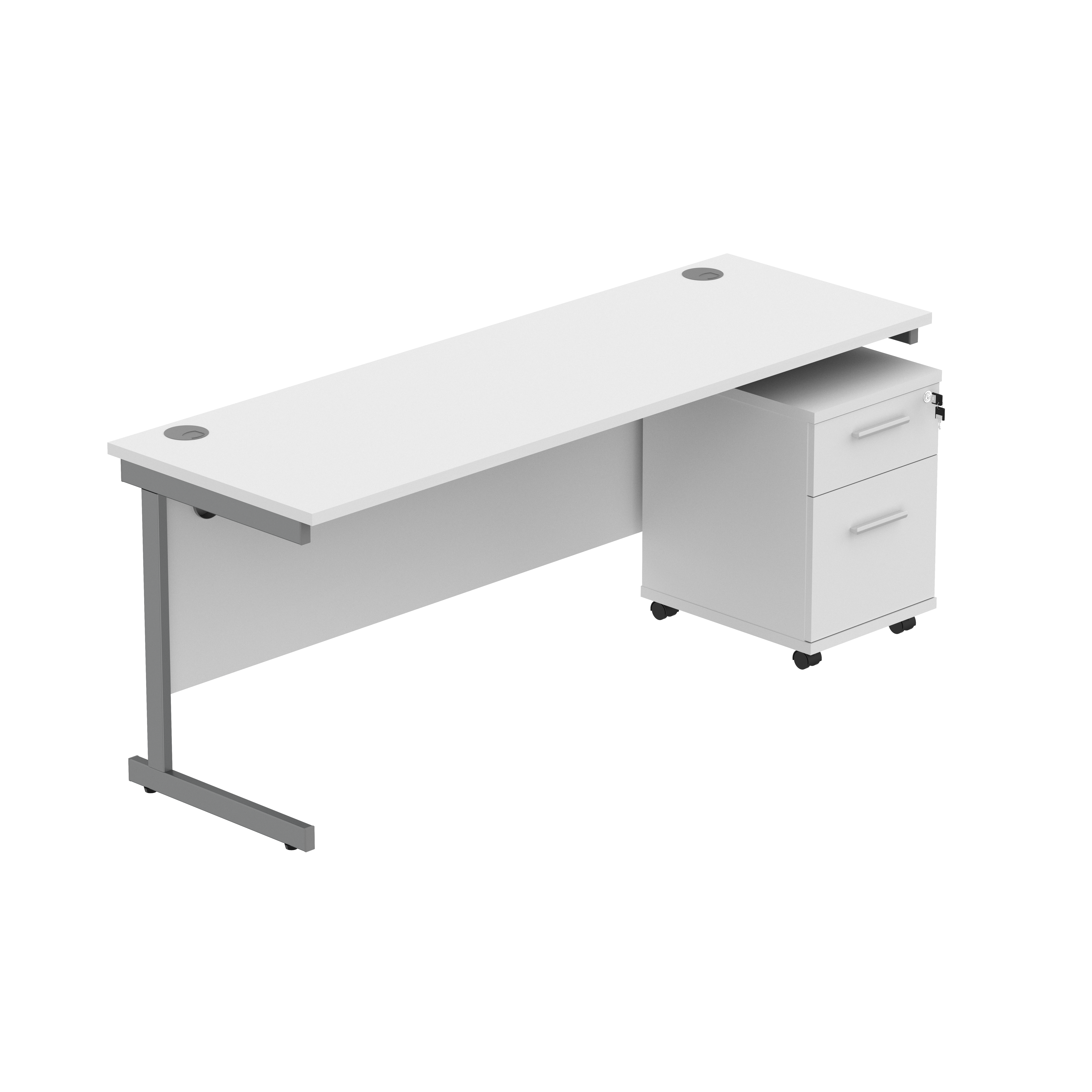 Single Upright Rectangular Desk + 2 Drawer Mobile Under Desk Pedestal (FSC) | 1800 X 600 | Arctic White/Graphite
