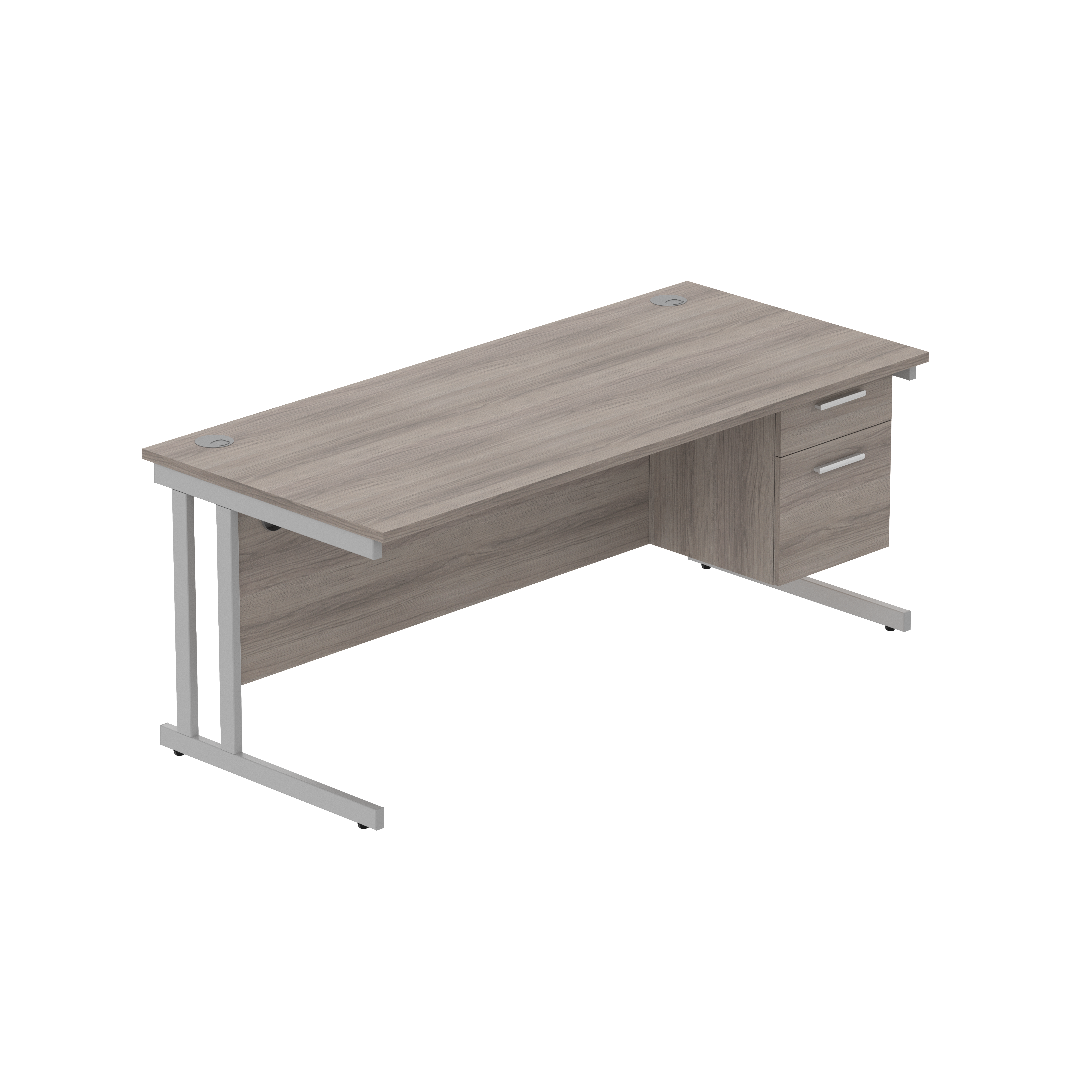 Office Rectangular Desk with Steel Double Upright Cantilever Legs + 2 Drawer Fixed Pedestal (FSC) | 1800X800 | Alaskan Grey Oak/Silver thumbnail 2