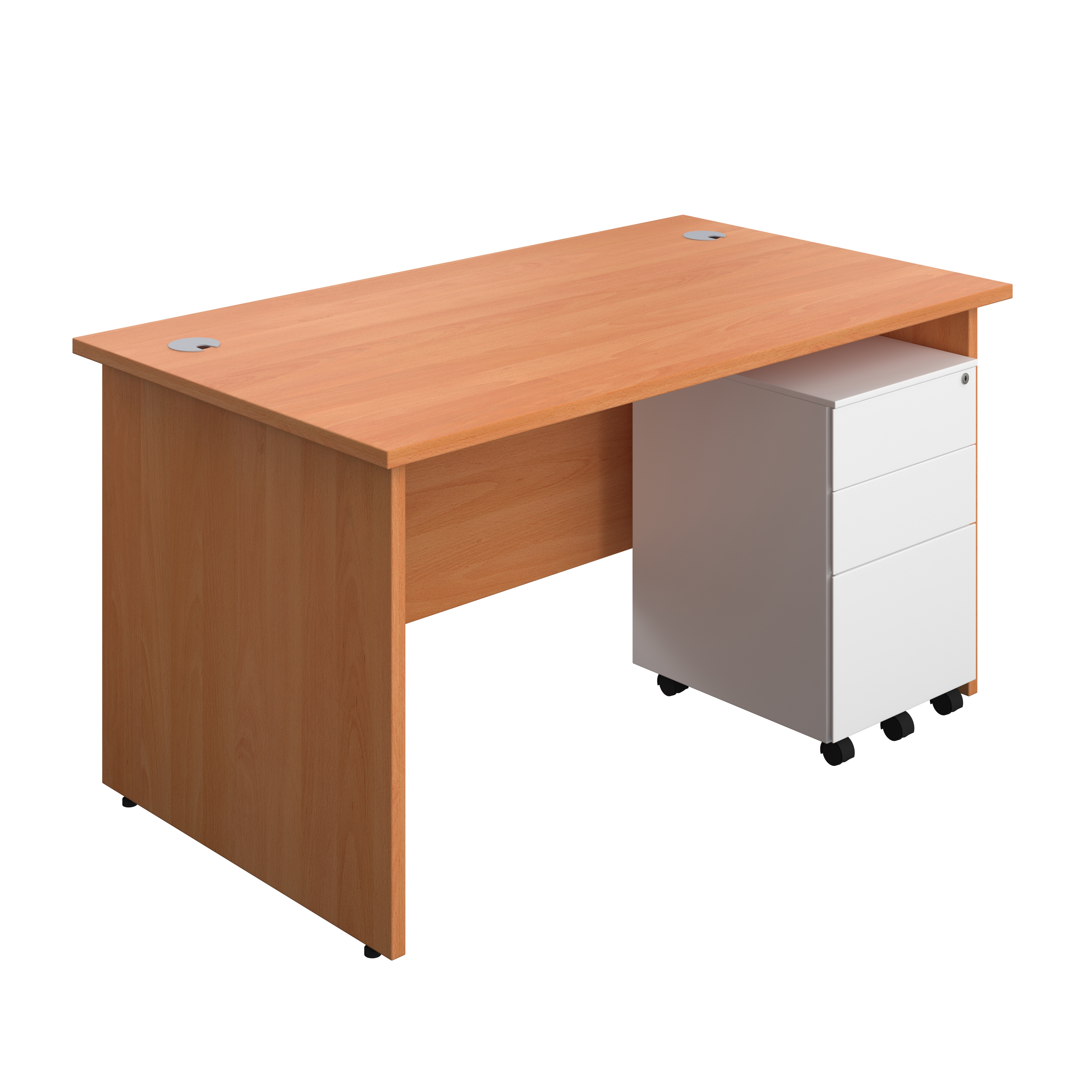 Panel Rectangular Desk + 3 Drawer Steel Pedestal Bundle (FSC) | 1400X800 | Beech/White
