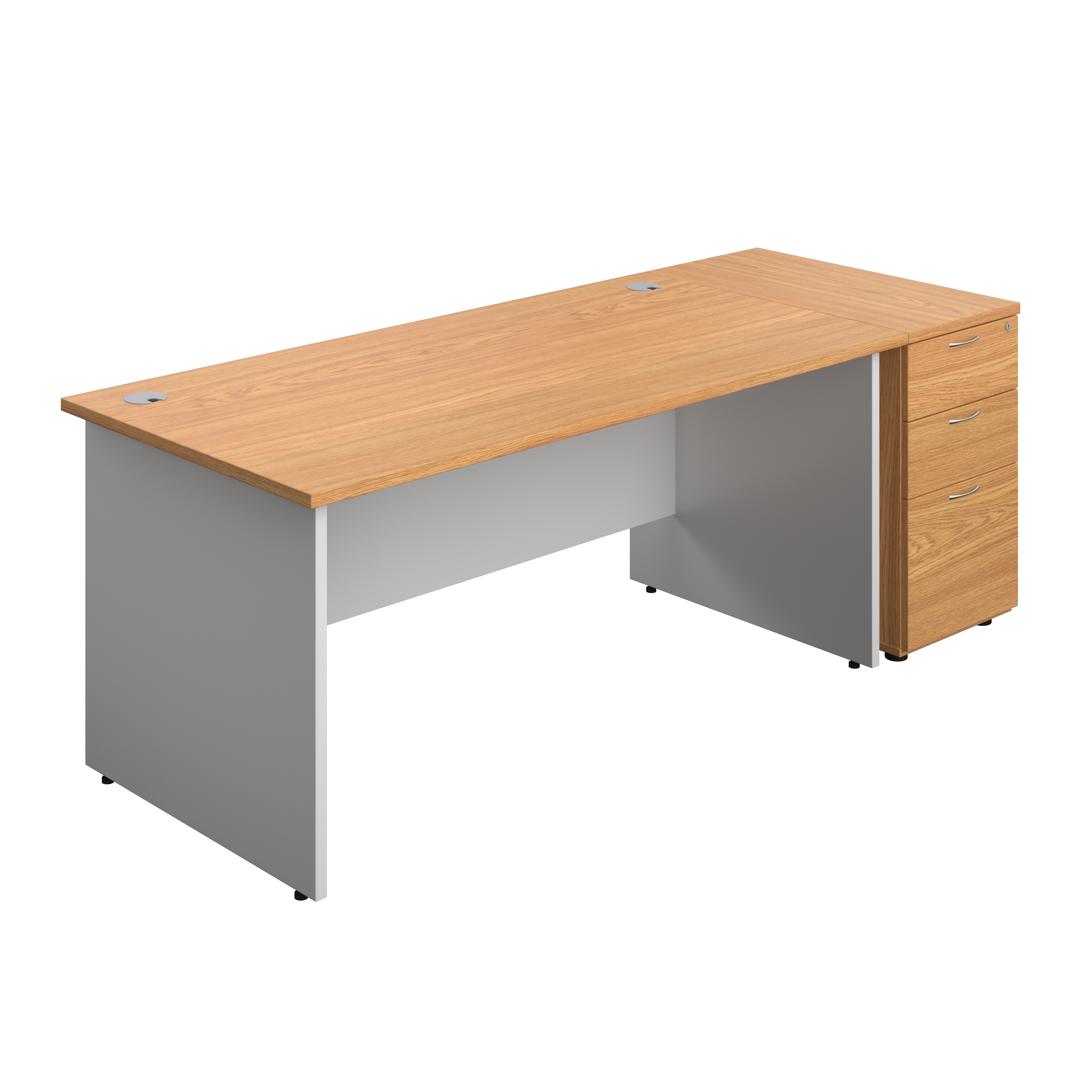 Panel Plus Rectangular Desk + Matching 3 Drawer Desk High Pedestal Bundle (FSC) | 800 Pedestal | 1600X800 | Nova Oak/White