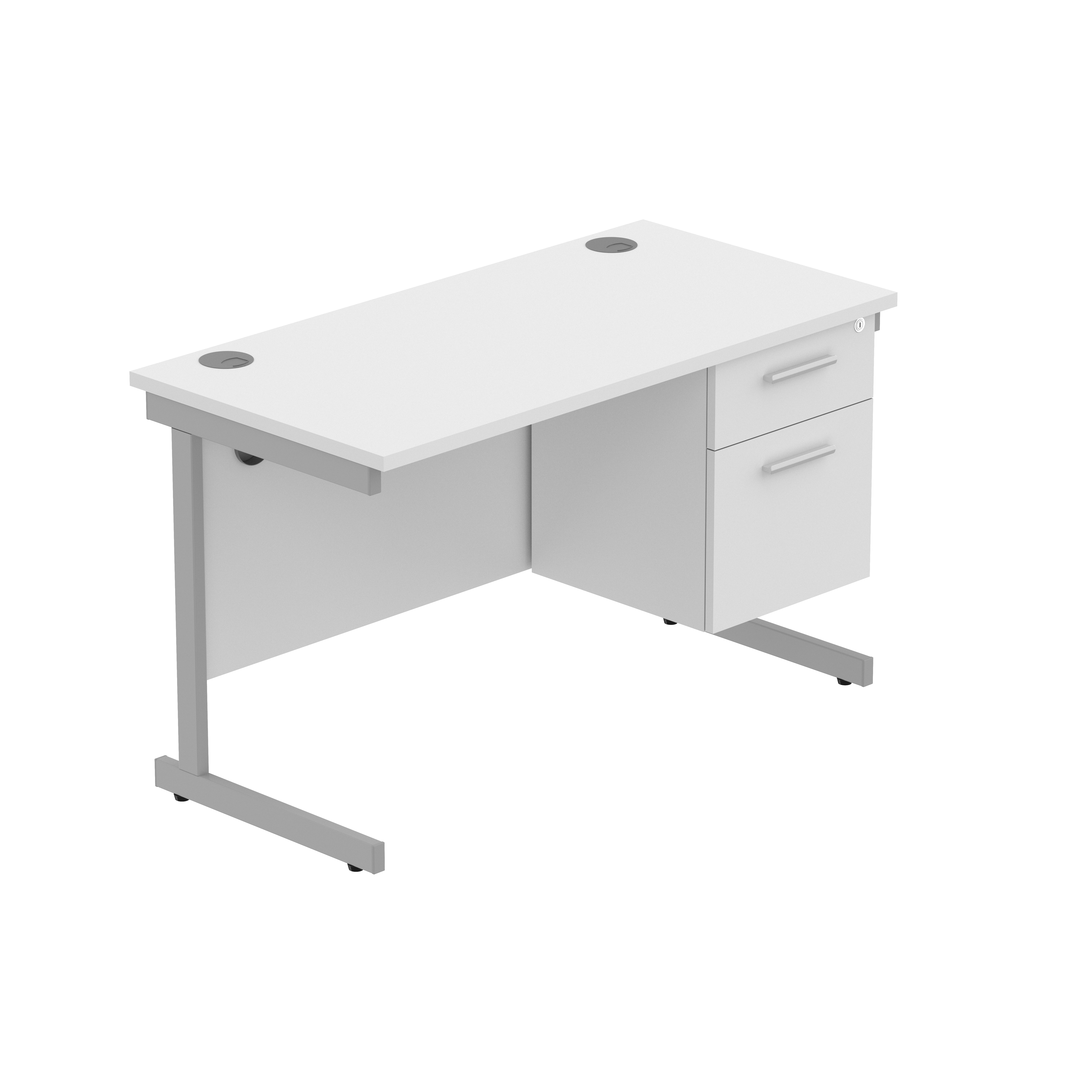 Office Rectangular Desk with Steel Single Upright Cantilever Legs + 2 Drawer Fixed Pedestal (FSC) | 1200X600 | Arctic White/Silver