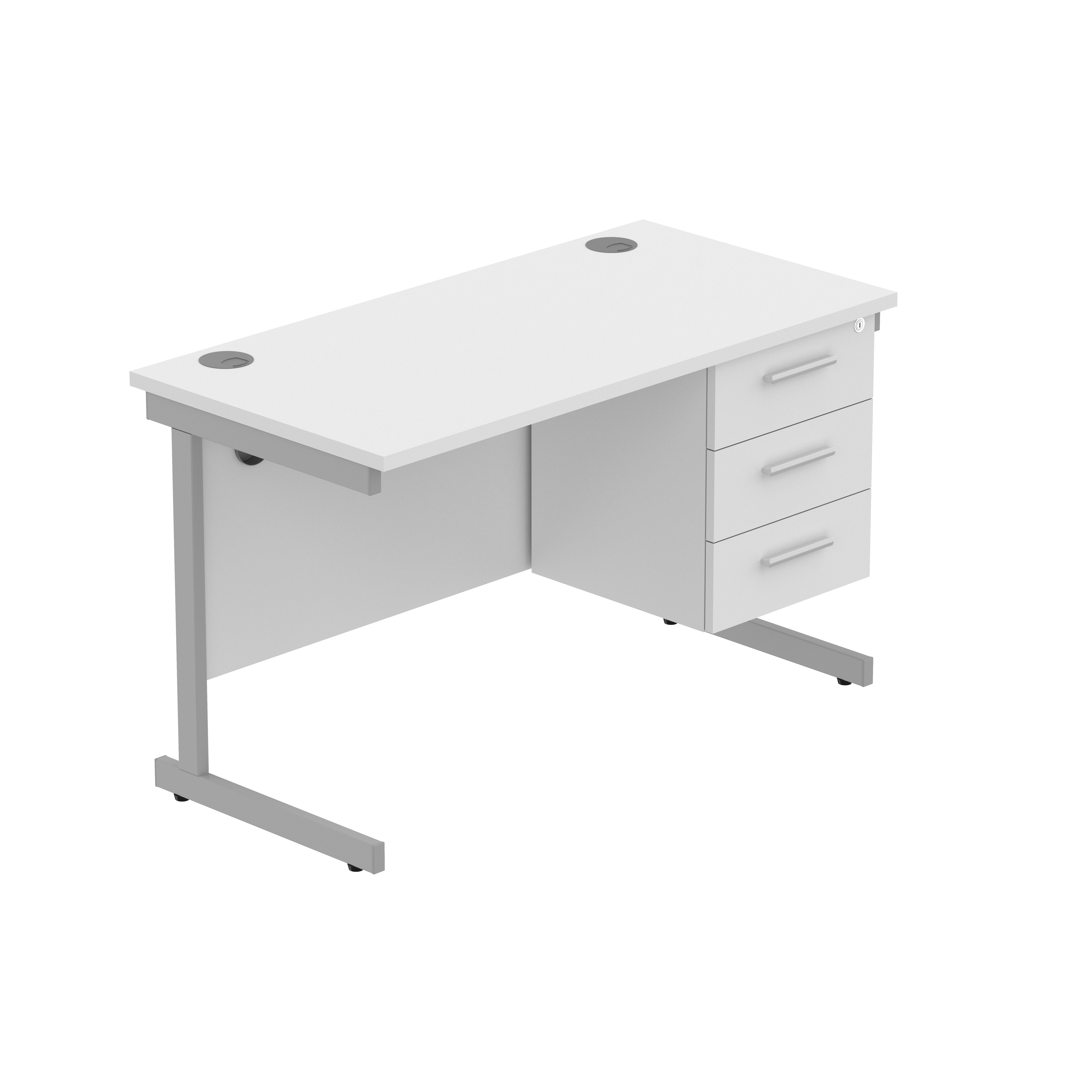 Office Rectangular Desk with Steel Single Upright Cantilever Legs + 3 Drawer Fixed Pedestal (FSC) | 1200X600 | Arctic White/Silver