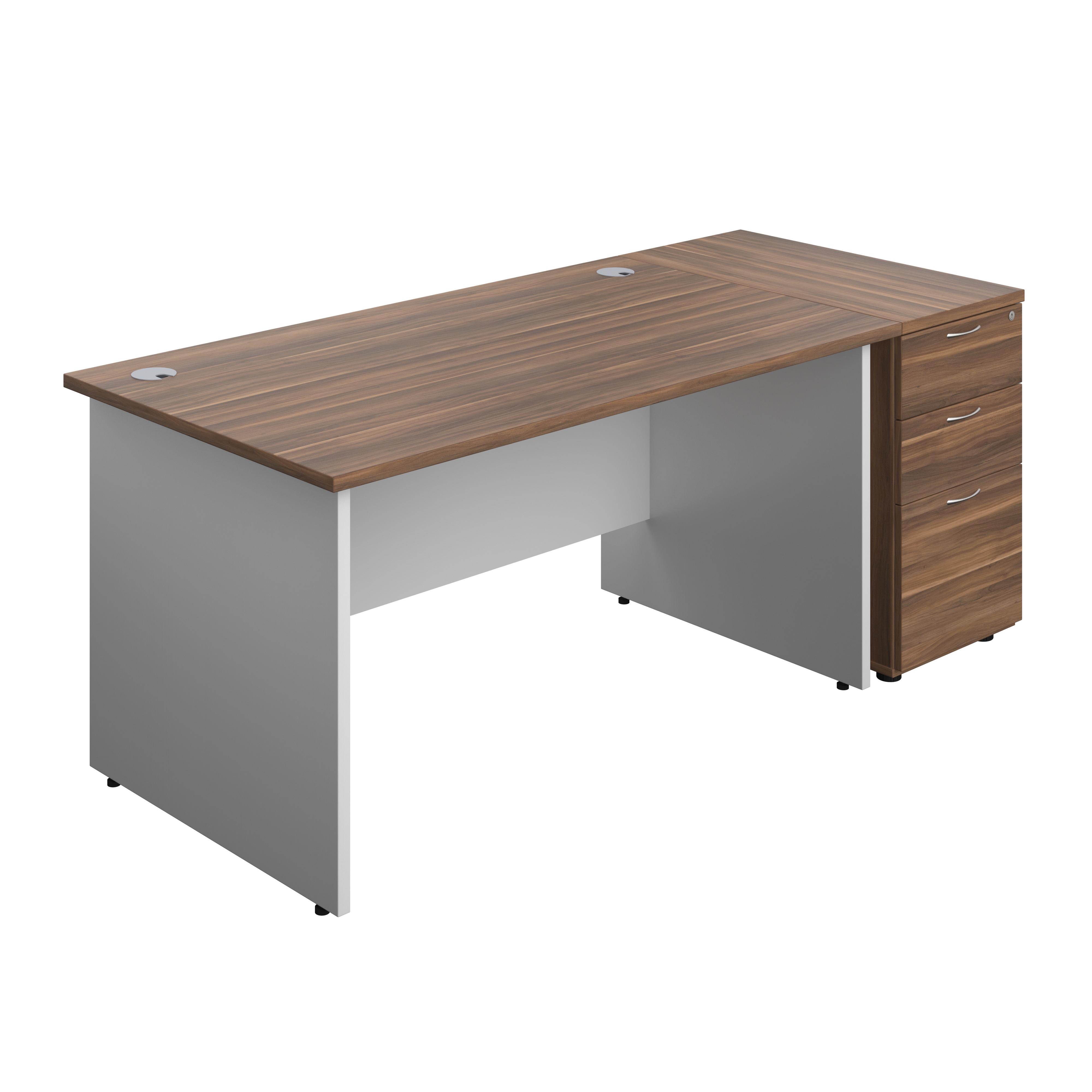 Panel Plus Rectangular Desk + Matching 3 Drawer Desk High Pedestal Bundle (FSC) | 800 Pedestal | 1400X800 | Dark Walnut/White