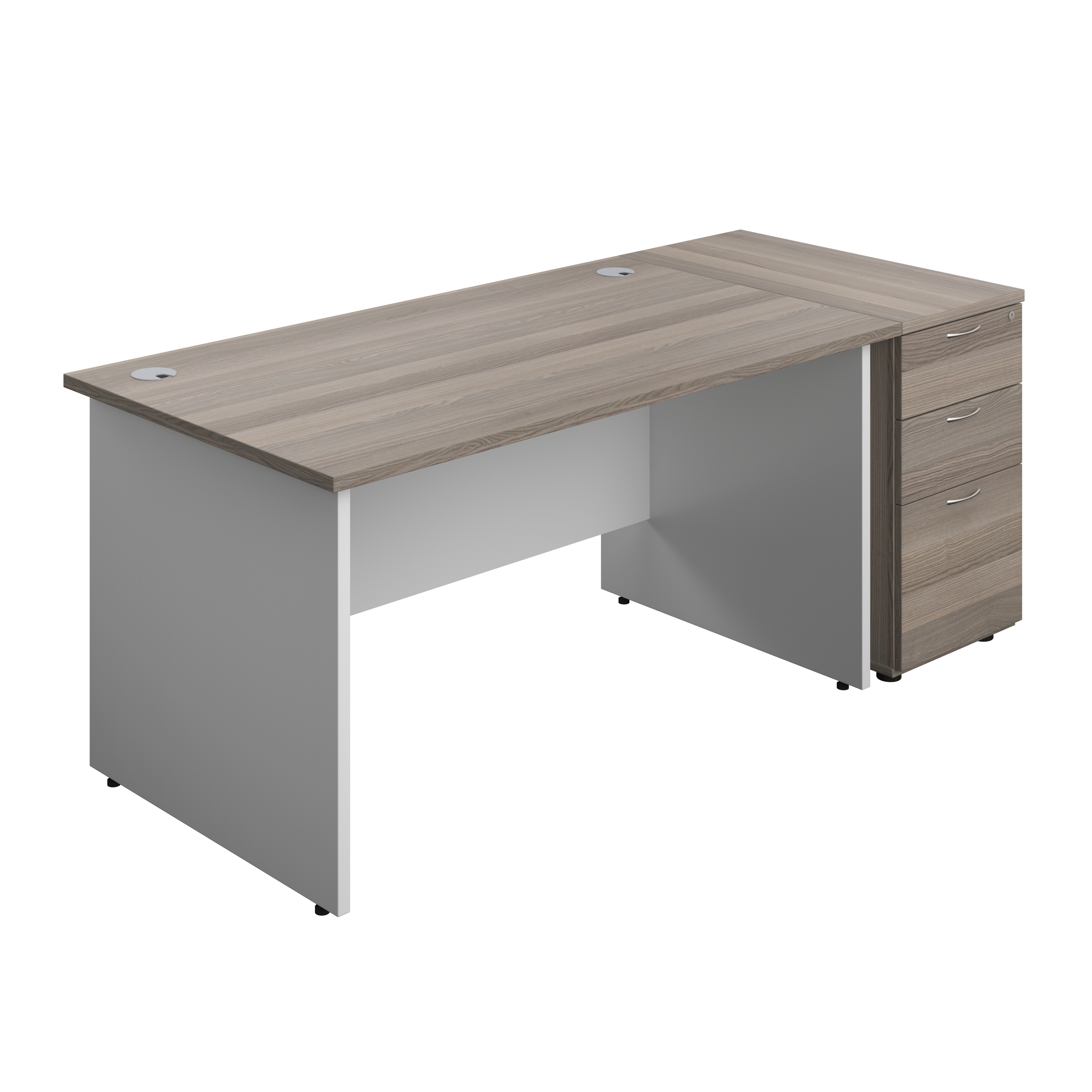 Panel Plus Rectangular Desk + Matching 3 Drawer Desk High Pedestal Bundle (FSC) | 800 Pedestal | 1400X800 | Grey Oak/White