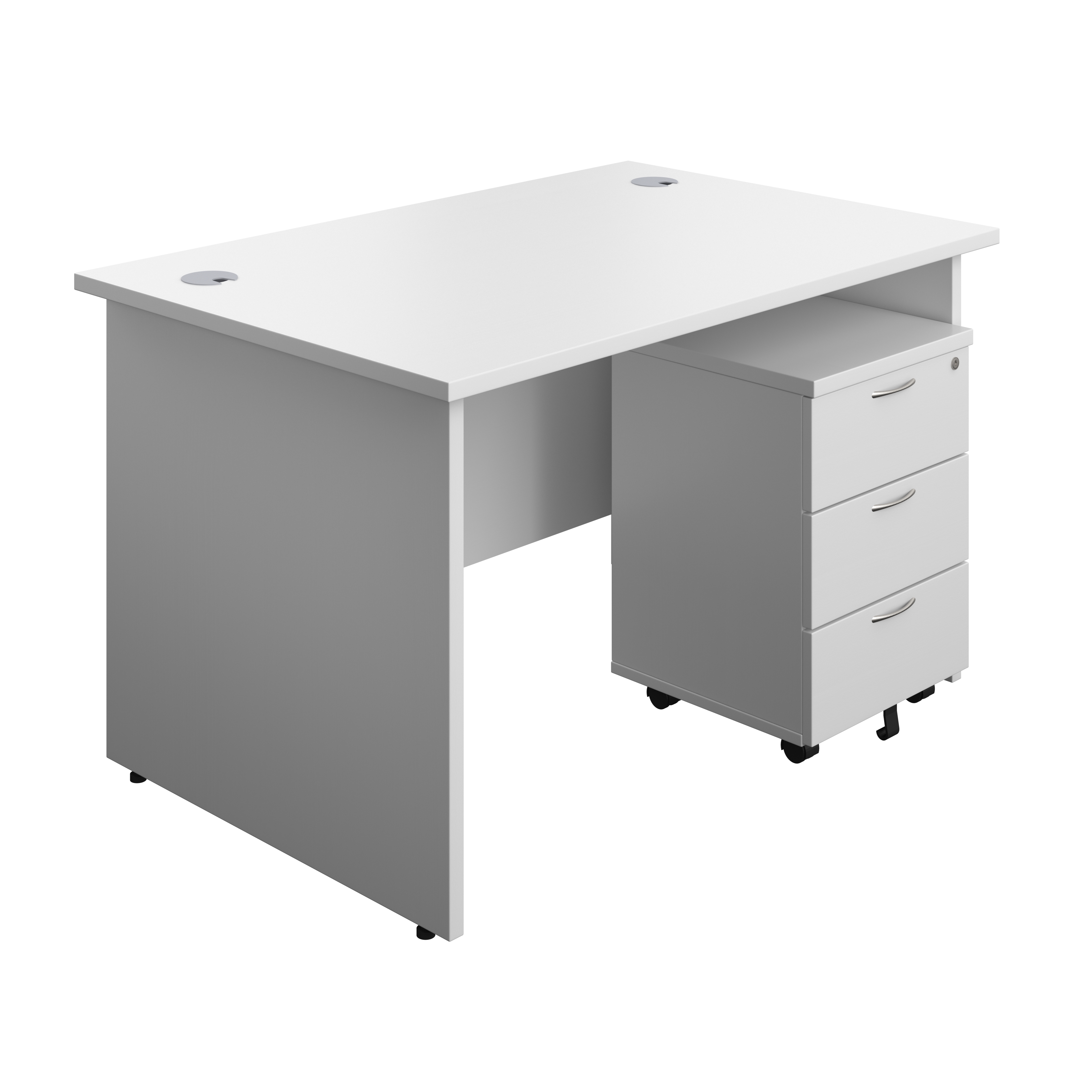 Panel Rectangular Desk + 3 Drawer Mobile Pedestal Bundle (FSC) | 1200X800 | White/White thumbnail 2