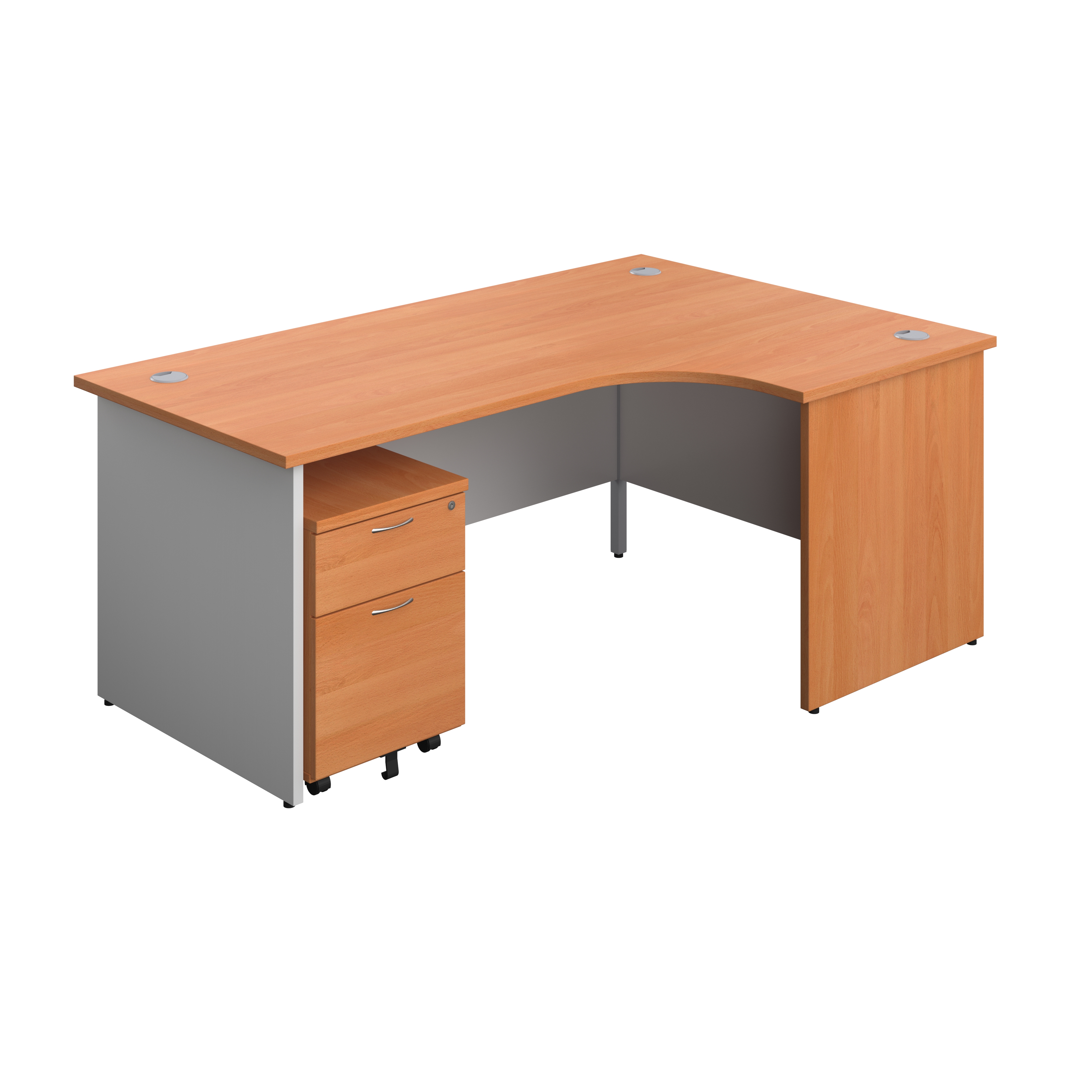 Panel Plus Right Radial Desk + 2 Drawer Mobile Pedestal Bundle (FSC) | 1800X1200 | Beech/White