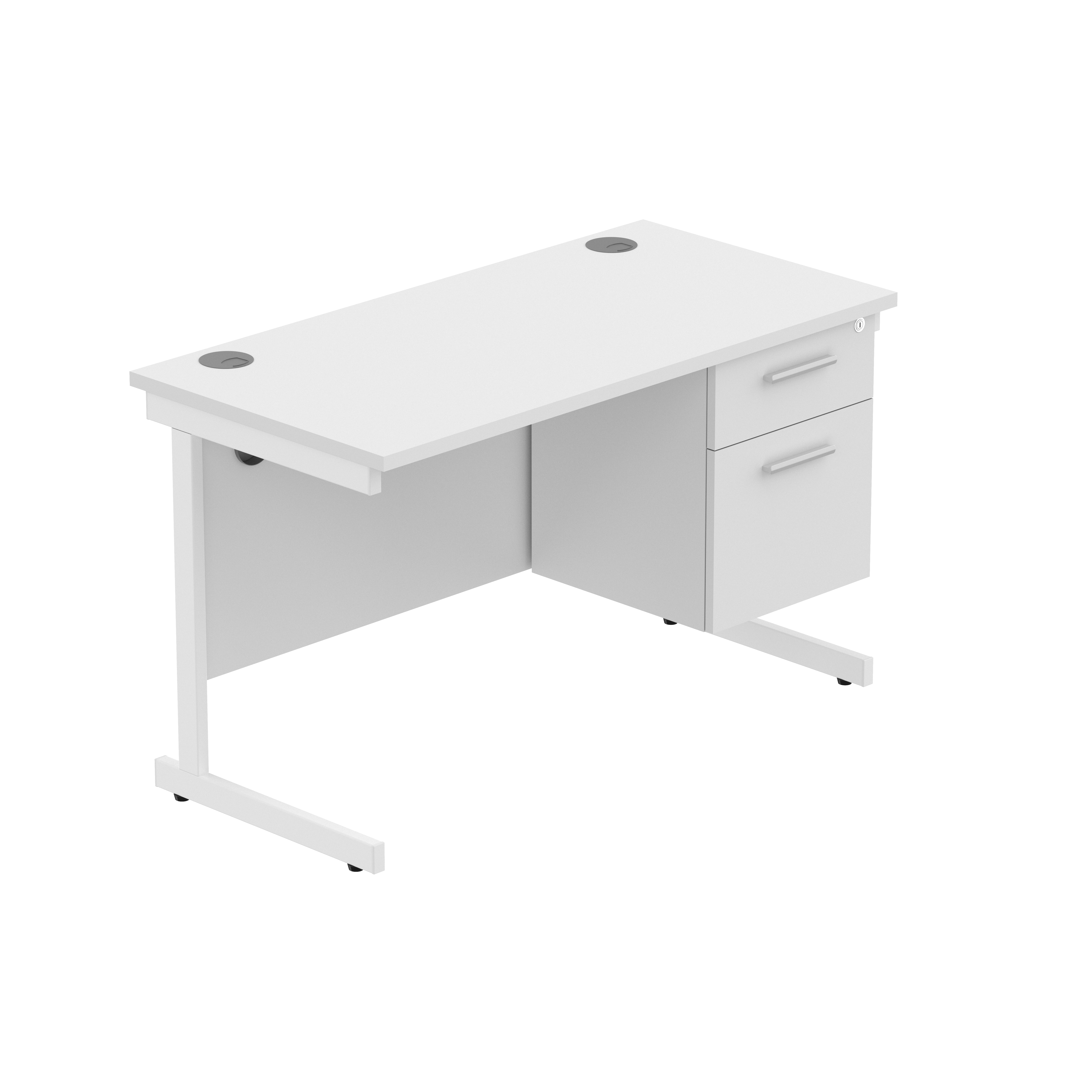 Office Rectangular Desk with Steel Single Upright Cantilever Legs + 2 Drawer Fixed Pedestal (FSC) | 1200X600 | Arctic White/White