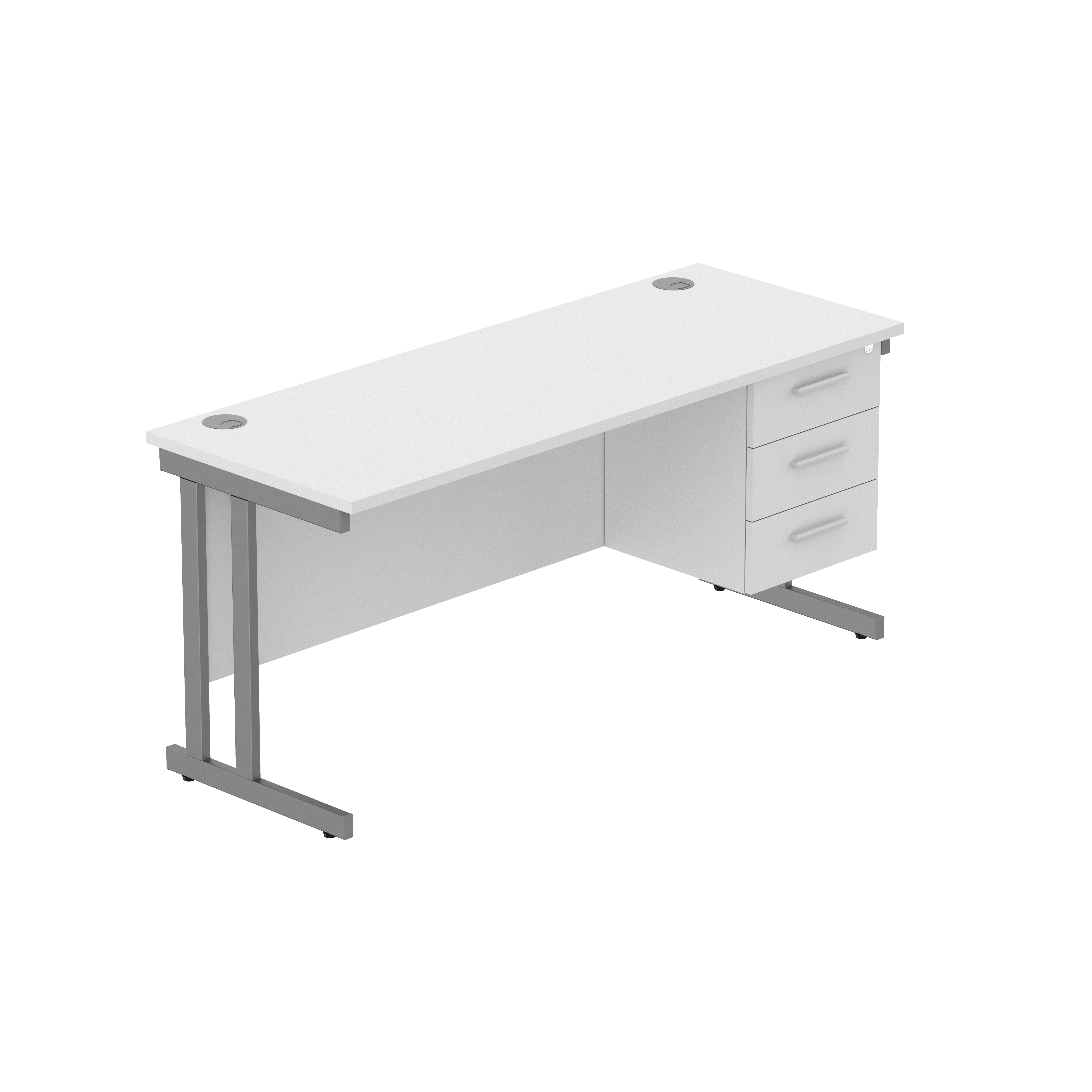 Office Rectangular Desk with Steel Double Upright Cantilever Legs + 3 Drawer Fixed Pedestal (FSC) | 1600X600 | Arctic White/Graphite
