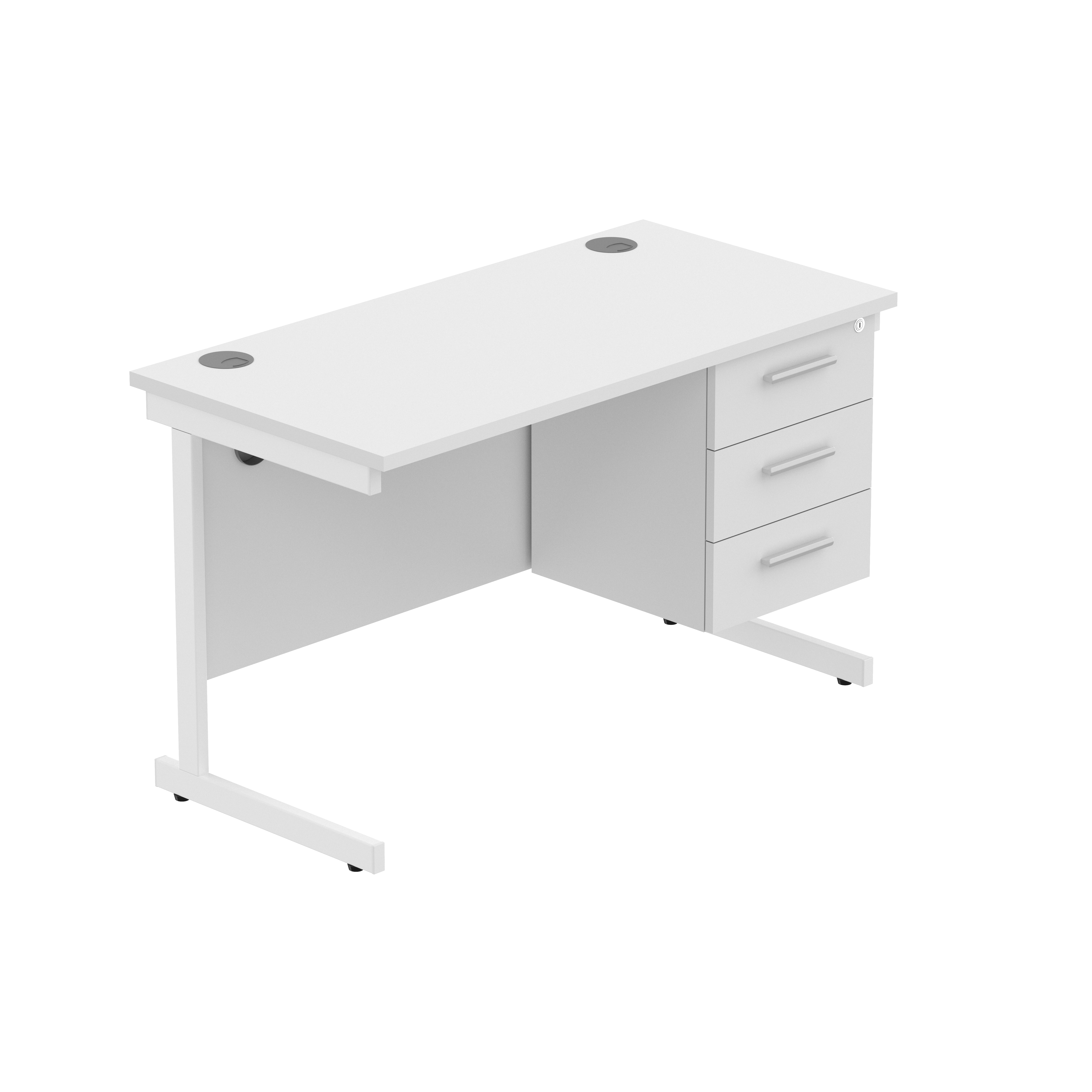 Office Rectangular Desk with Steel Single Upright Cantilever Legs + 3 Drawer Fixed Pedestal (FSC) | 1200X600 | Arctic White/White