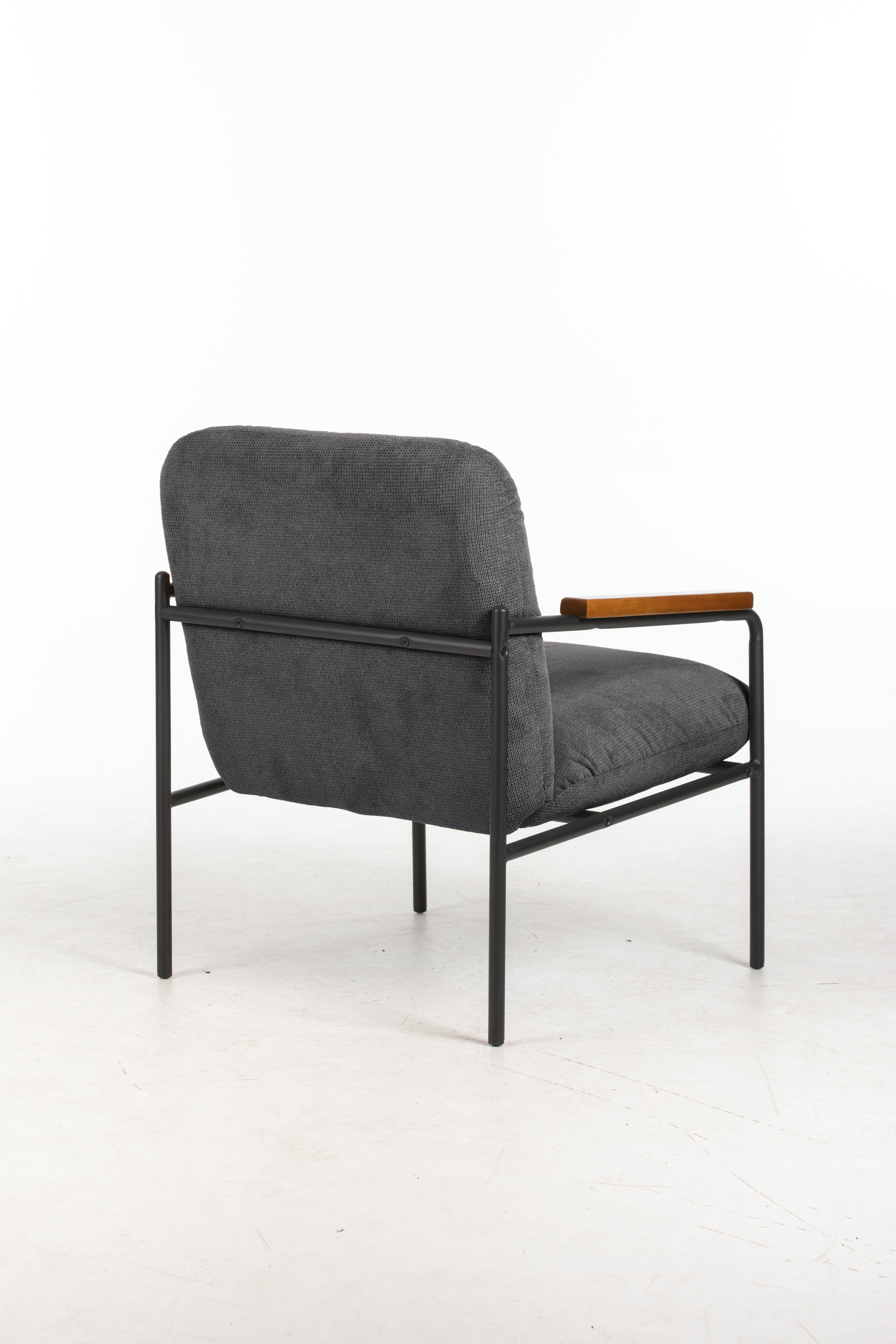 Settle Reception Chair with Wooden Arm Pads | Black Wire Frame | Grey Fabric/Dark Brown thumbnail 4