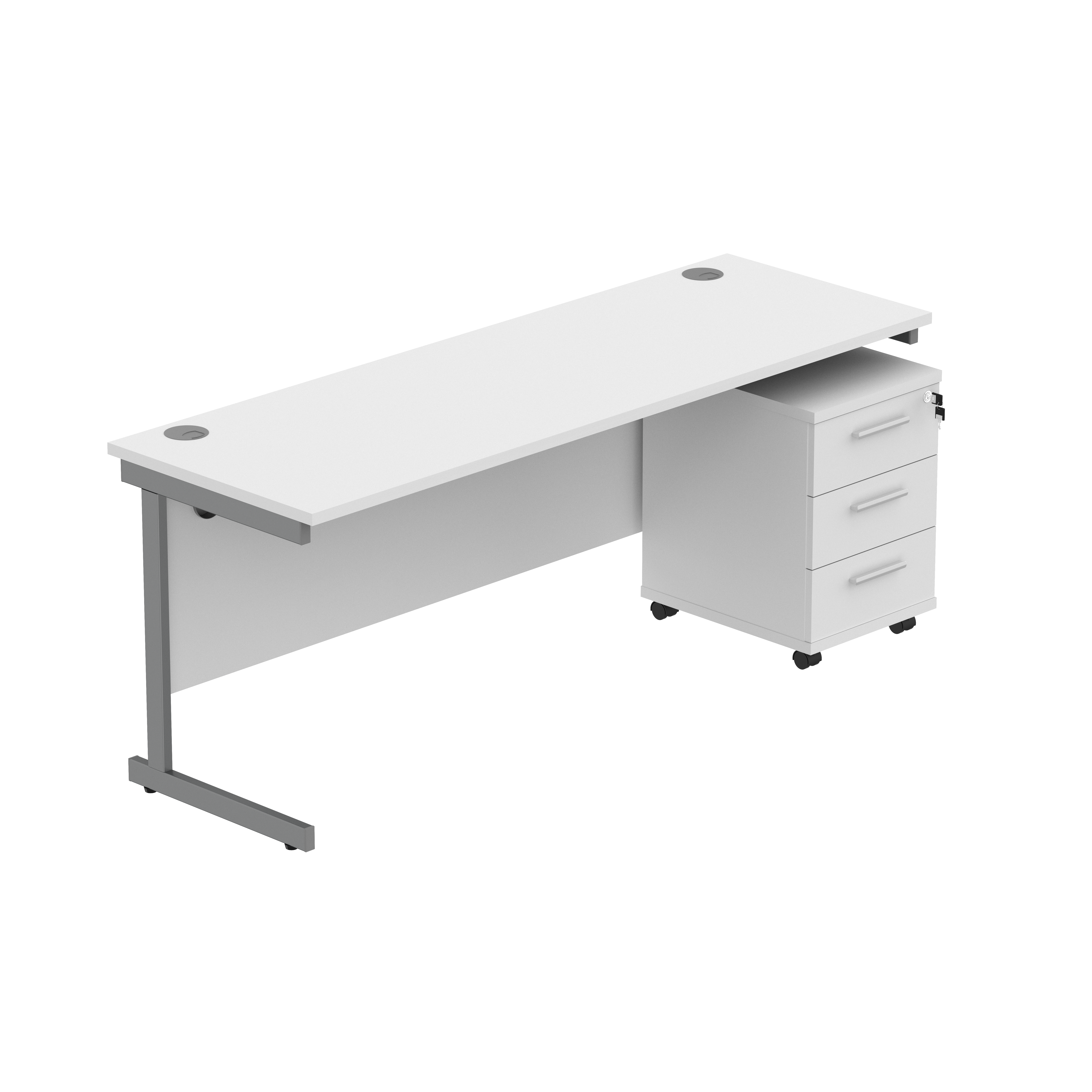 Single Upright Rectangular Desk + 3 Drawer Mobile Under Desk Pedestal (FSC) | 1800 X 600 | Arctic White/Graphite