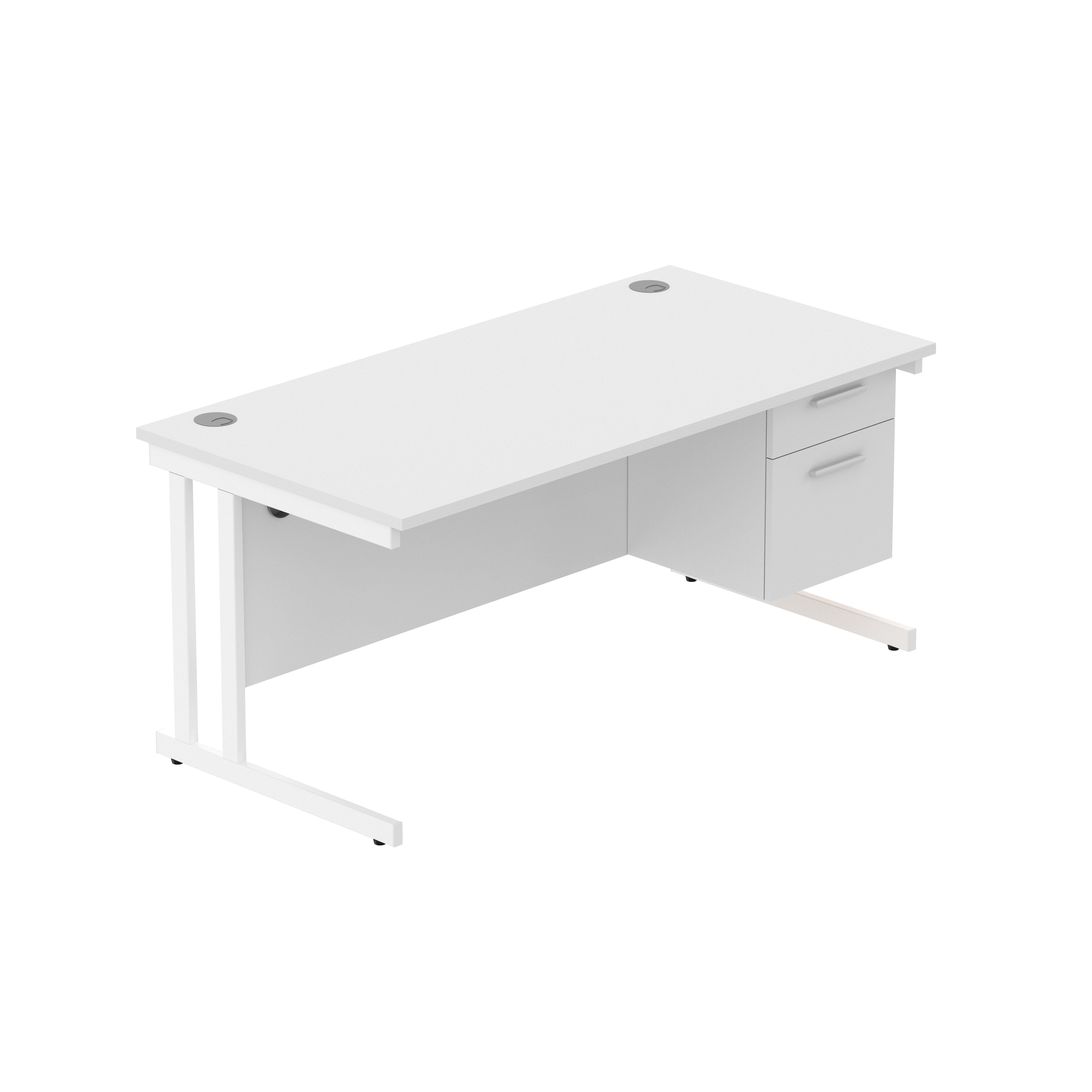 Office Rectangular Desk with Steel Double Upright Cantilever Legs + 2 Drawer Fixed Pedestal (FSC) | 1600X800 | Arctic White/White thumbnail 2