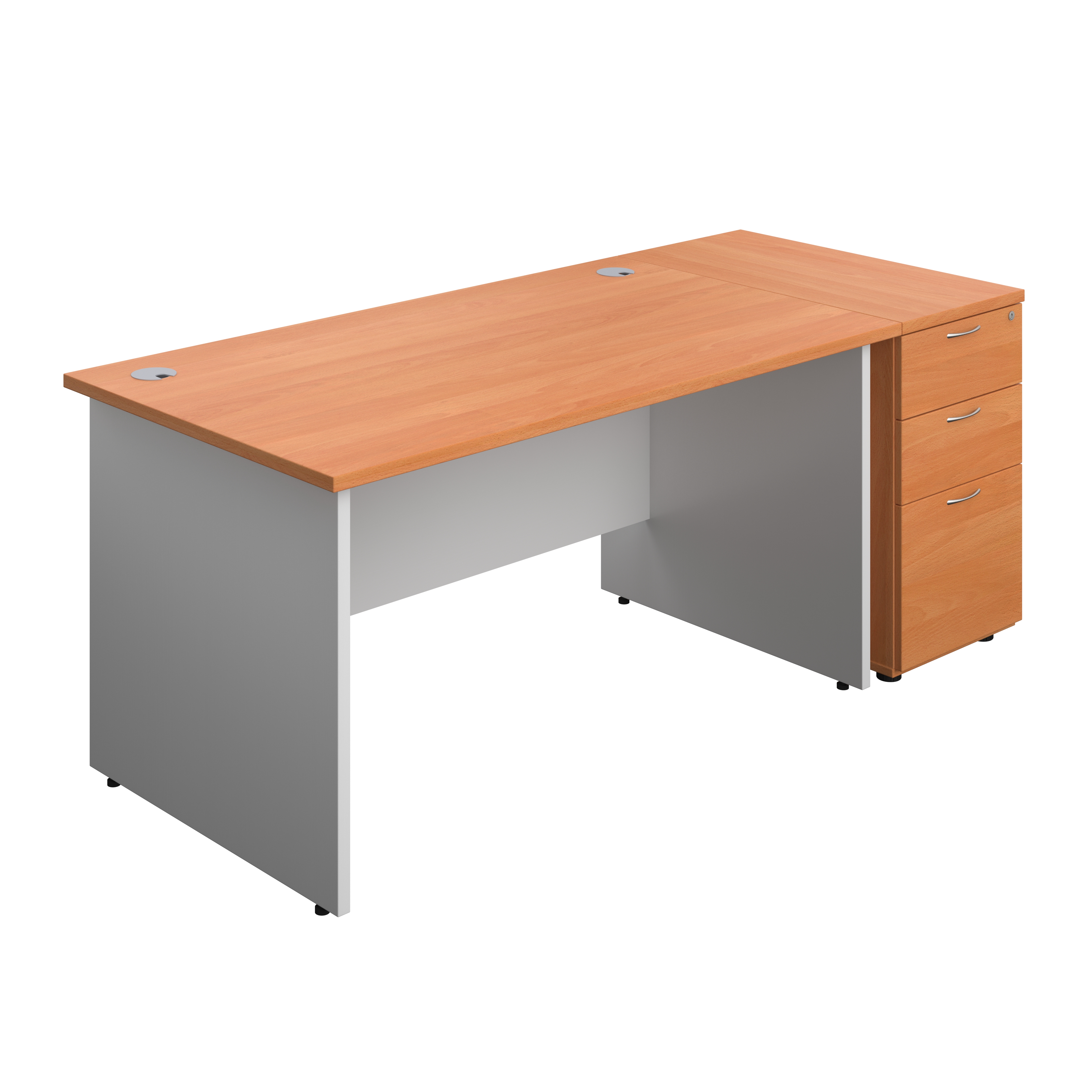 Panel Plus Rectangular Desk + Matching 3 Drawer Desk High Pedestal Bundle (FSC) | 800 Pedestal | 1400X800 | Beech/White
